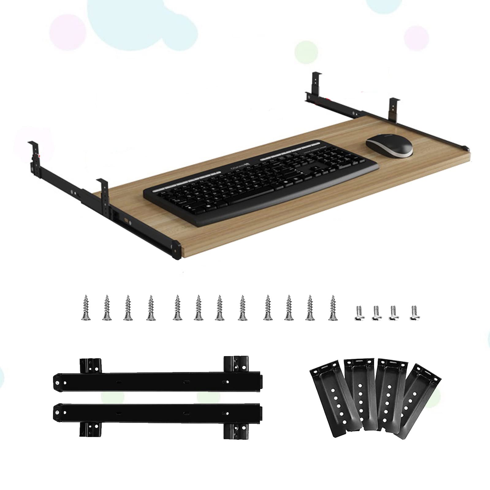 Verstellbare Untertisch-Tastaturablage mit Maus-Aufbewahrung, 24 cm Verlängerung, passend für 54/60/70 x 27 cm Tastaturen, platzsparende ausziehbare Plattform für Home Office & Gaming Setup.