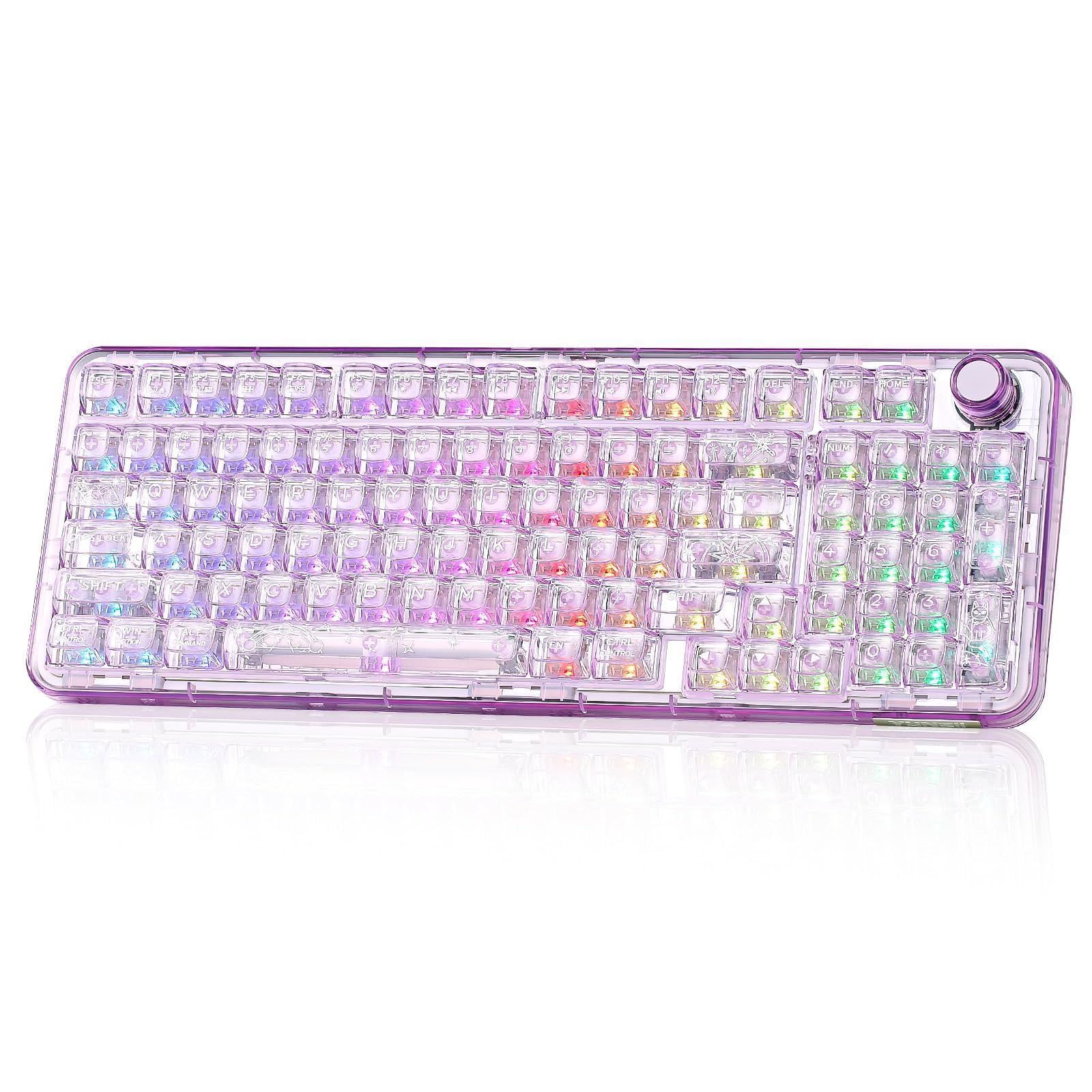 YUNZII X98 QMK/VIA Kabellose mechanische Gaming-Tastatur, Tri-Mode BT5.0/USB-C/2,4 GHz Hot-Swap-fähige Tastatur, vorgeschmierte Schalter, RGB-Hintergrundbeleuchtung (Purple, Snow Switch)
