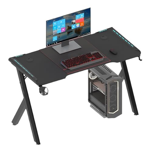 Gaming-Schreibtisch, 140 cm, Karbonfaser-Computertisch mit Metallrahmen, Getränkehalter und Headset-Haken, perfekt für Heimbüro und Gaming-Setup