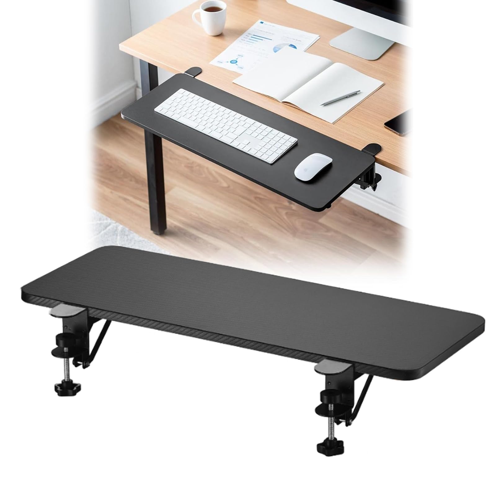 Faltbare Schreibtisch-Verlängerungsablage für Tastatur & Maus - 90° Klemm-Platz-Expander mit Armlehne & Ellenbogenstütze für Home Office Gaming & Study - Ergonomische Arbeitsplatzlösung