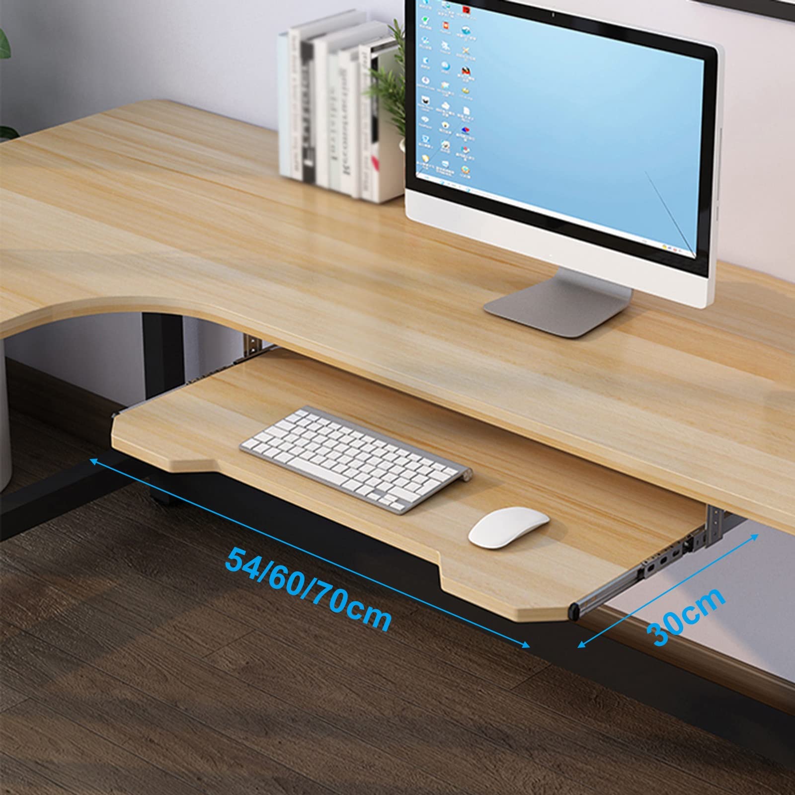 Verstellbares Tastatur- und Maus-Tablett unter dem Schreibtisch, C-Weiß, Tastaturschublade 60 x 27 cm, einfache Installation, platzsparendes Design für Heimbüro und Gaming, perfekt für Gaming-Setup
