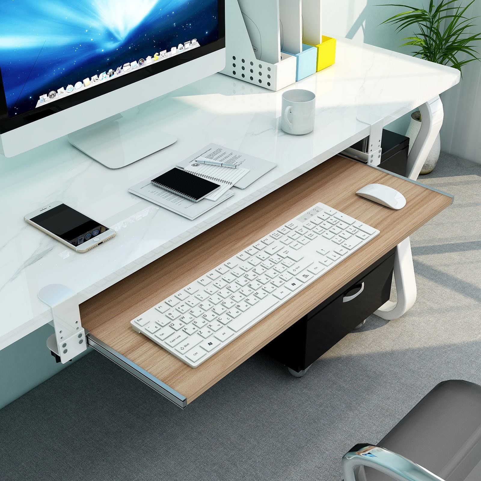 Verstellbare Schreibtischverlängerung mit Klemm-Tastaturablage und verschiebbarer Armlehne, Untertisch-Organizer für Maus, erhöht den Arbeitsplatz, Komfort und Effizienz für Home Office und Gaming