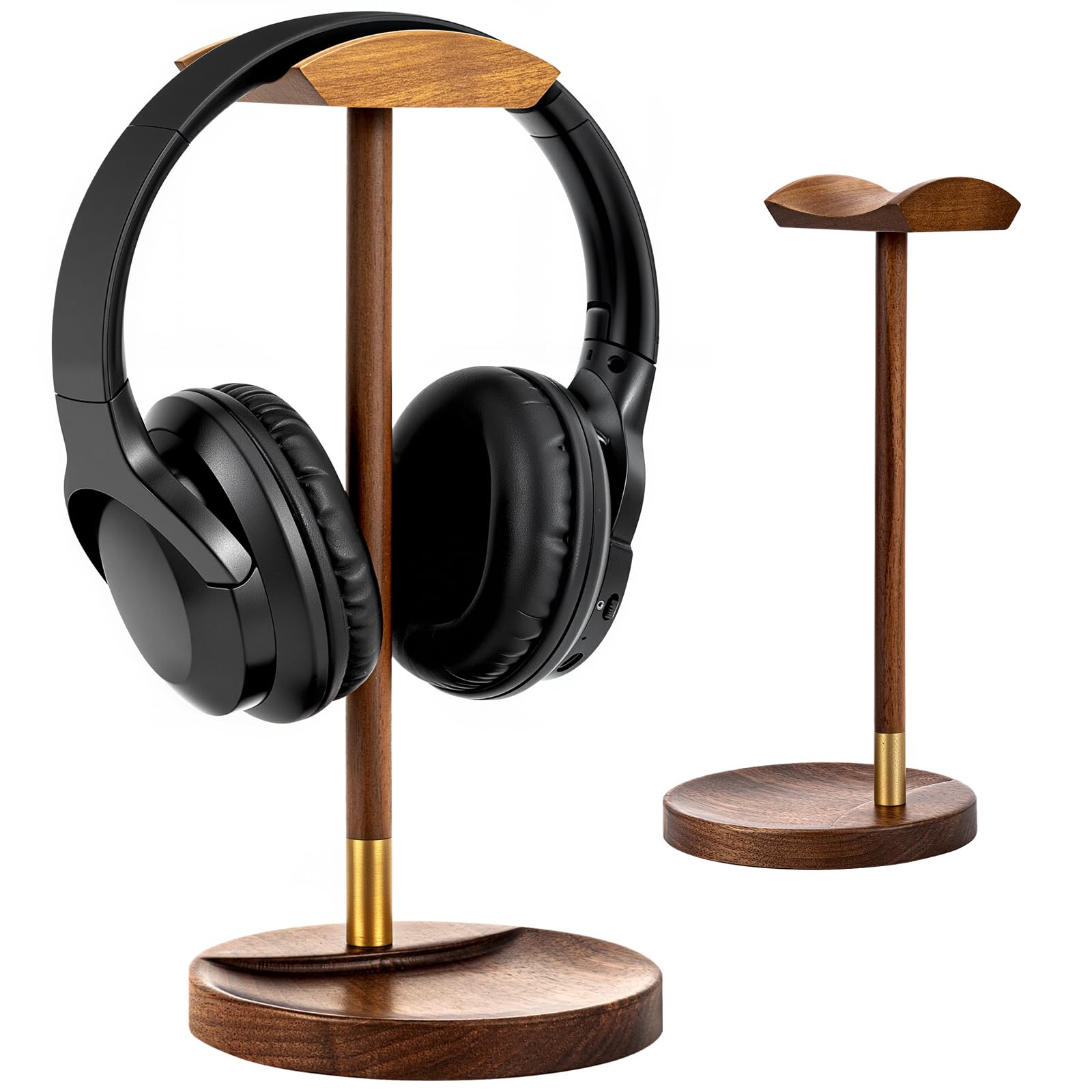 Headphone Stand für Schreibtisch, massiver Holz Gaming-Headset-Ständer, Holz-Headphone-Halter mit Stauraum für AirPods Max und mehr
