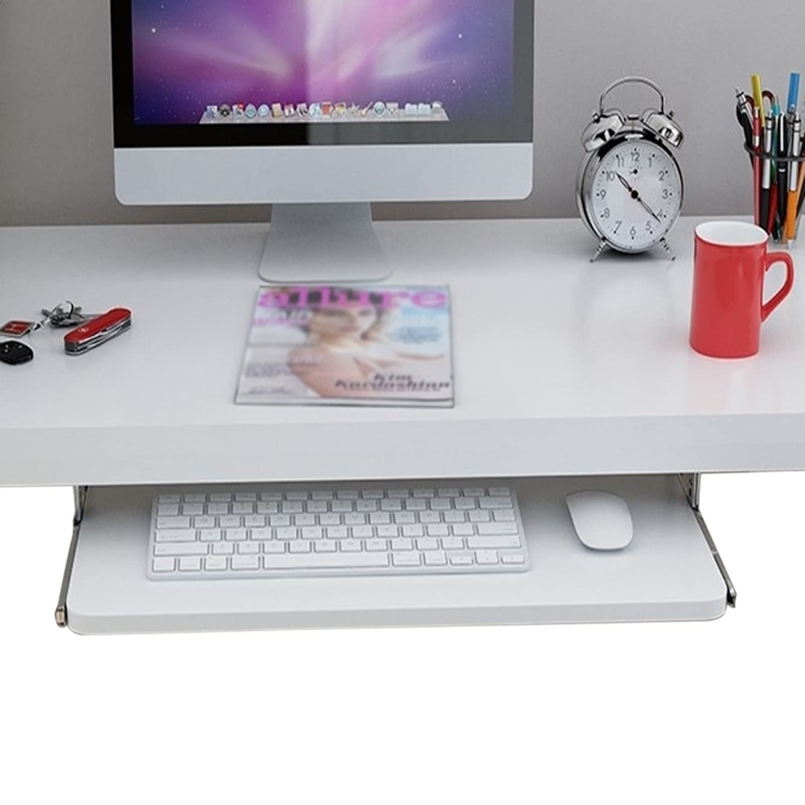 Schreibtischverlängerung aus Naturholz für Tastatur und Maus, 35,6 cm, leichtgängige Schublade mit Kugellagern, einfache, leise Aufbewahrungslösung für Home Office & Gaming