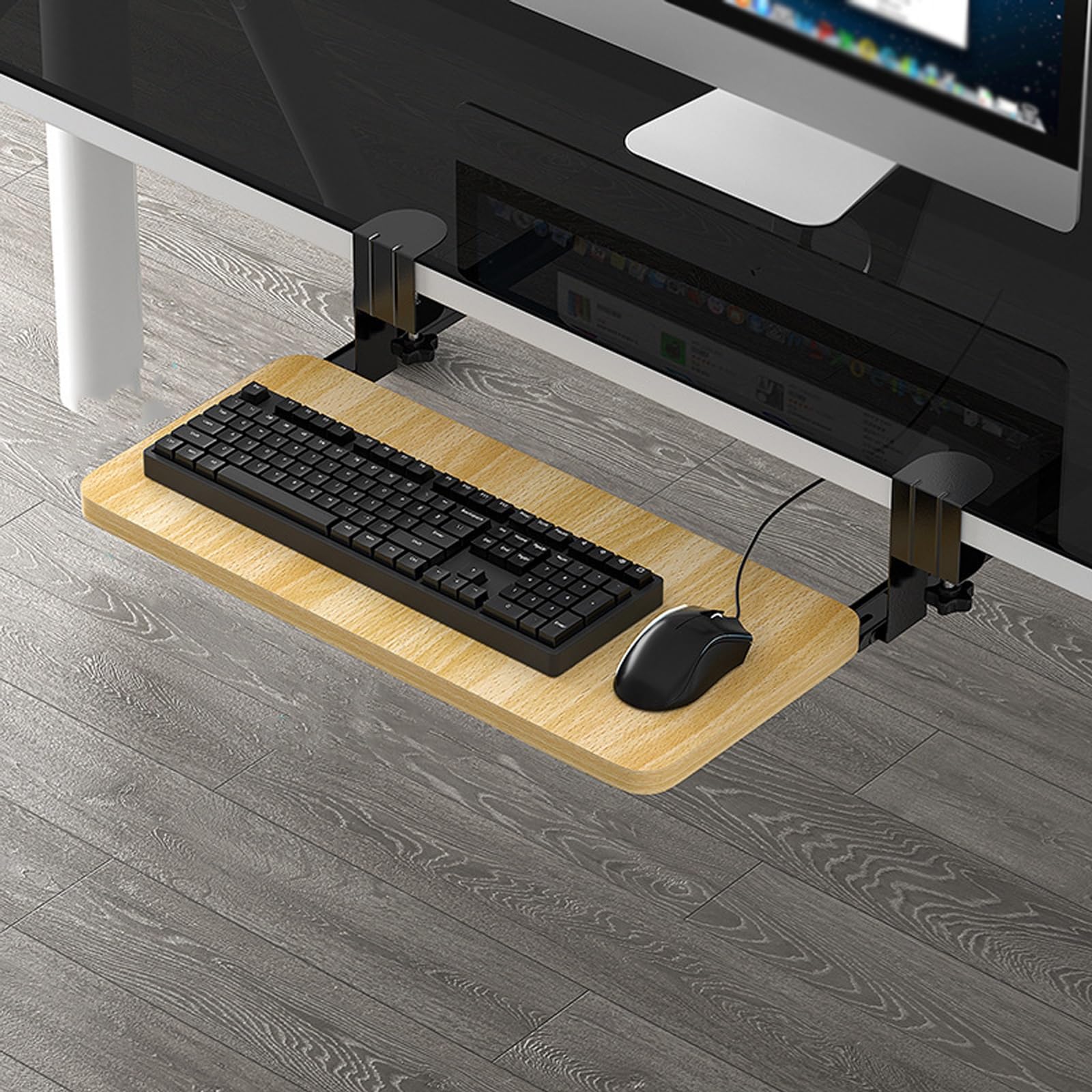 Tastaturablage mit Klemmhalterung für Maus, Gaming-Mauspad, perfekt für Zuhause, Büro, natürliche Farbe, 65 cm Größe, unter dem Schreibtisch