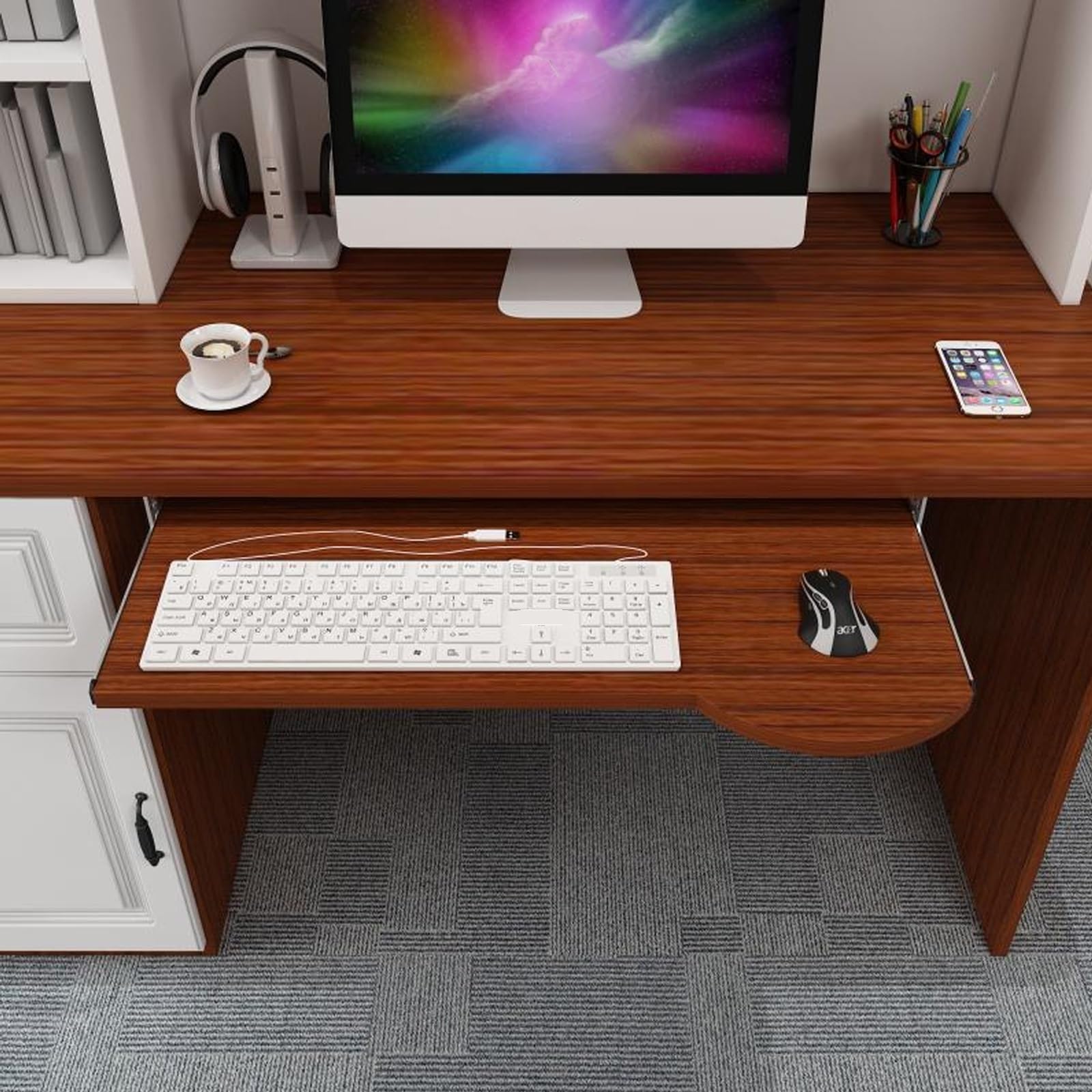 Ergonomische Tastaturablage für Schreibtisch, verstellbare Tastatur und Maus, 70 cm, Teakholzfarbe, Untertisch-Nizer für Heimbüro und Gaming-Setup