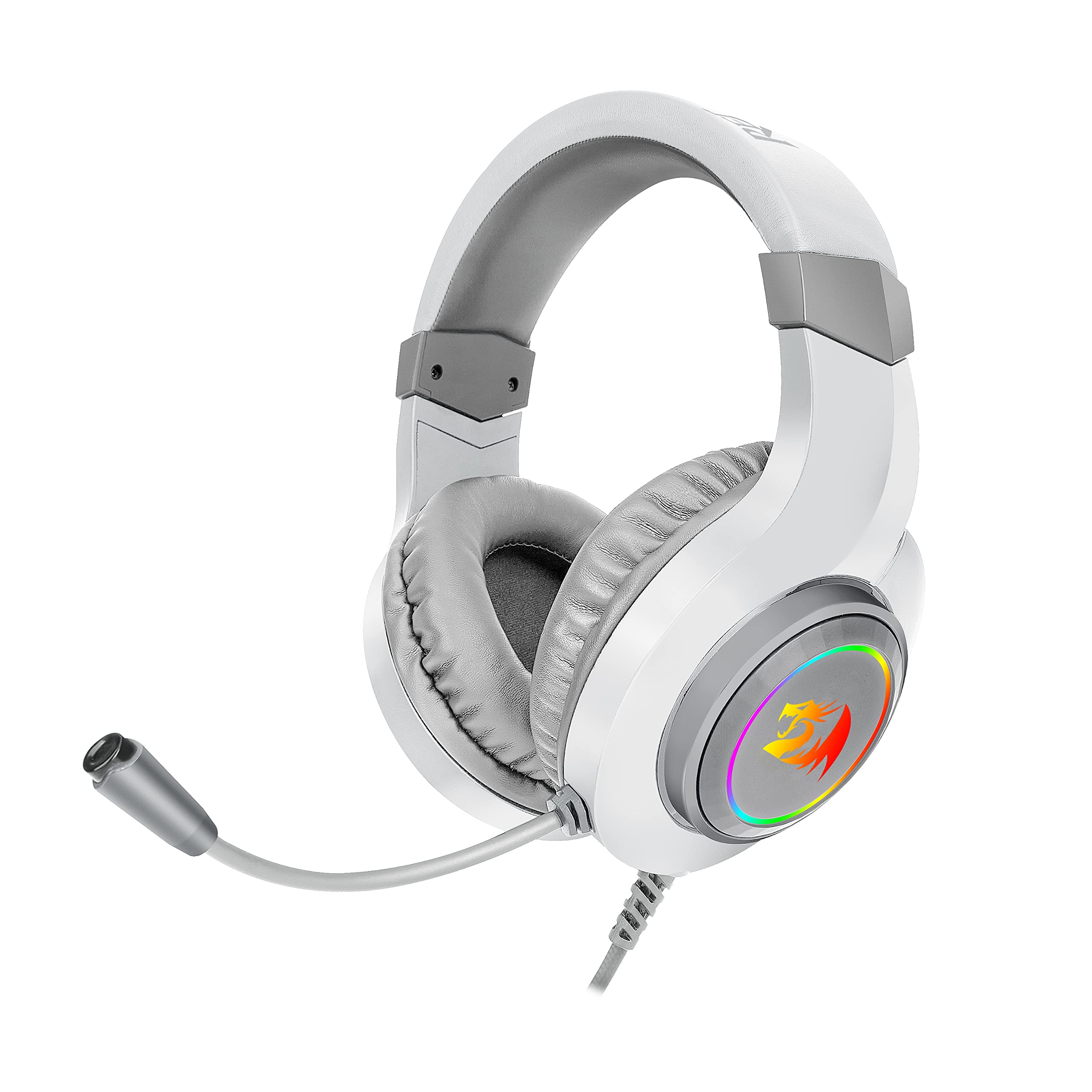 Redragon H260 Hylas Kabelgebundenes Gaming-Headset, 50 mm Treiber, Stereo Surround Sound, Geräuschunterdrückendes Mikrofon, Dynamische RGB-Hintergrundbeleuchtung, Over-Ear Kopfhörer für PC, Weiß