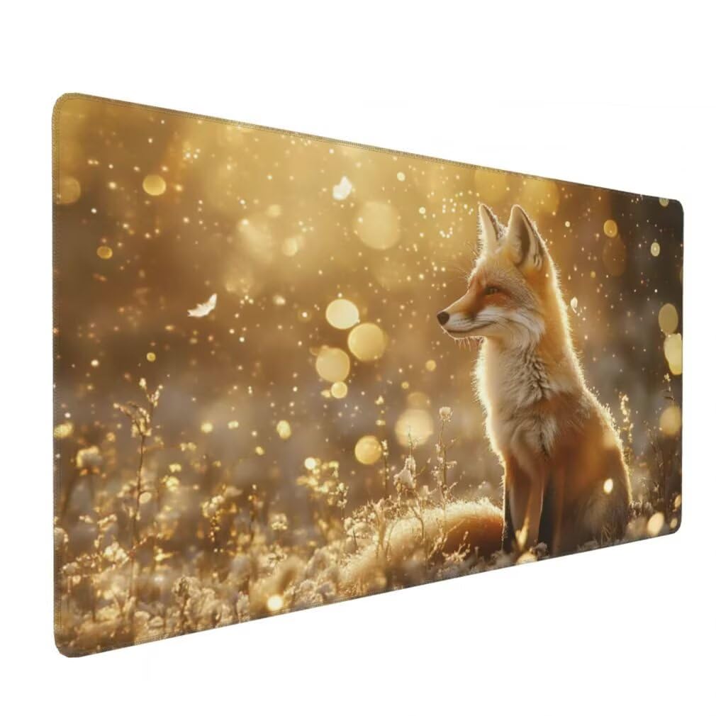 Mauspad XXL 1000x500mm, Gold Mousepad XXL Mauspad Gaming Fuchs Mouse Pad mit Genähten Kanten, Rutschfest und Wasserabweisend Schreibtisch Unterlage Groß Desk Mat für Tastatur und Maus -MP630