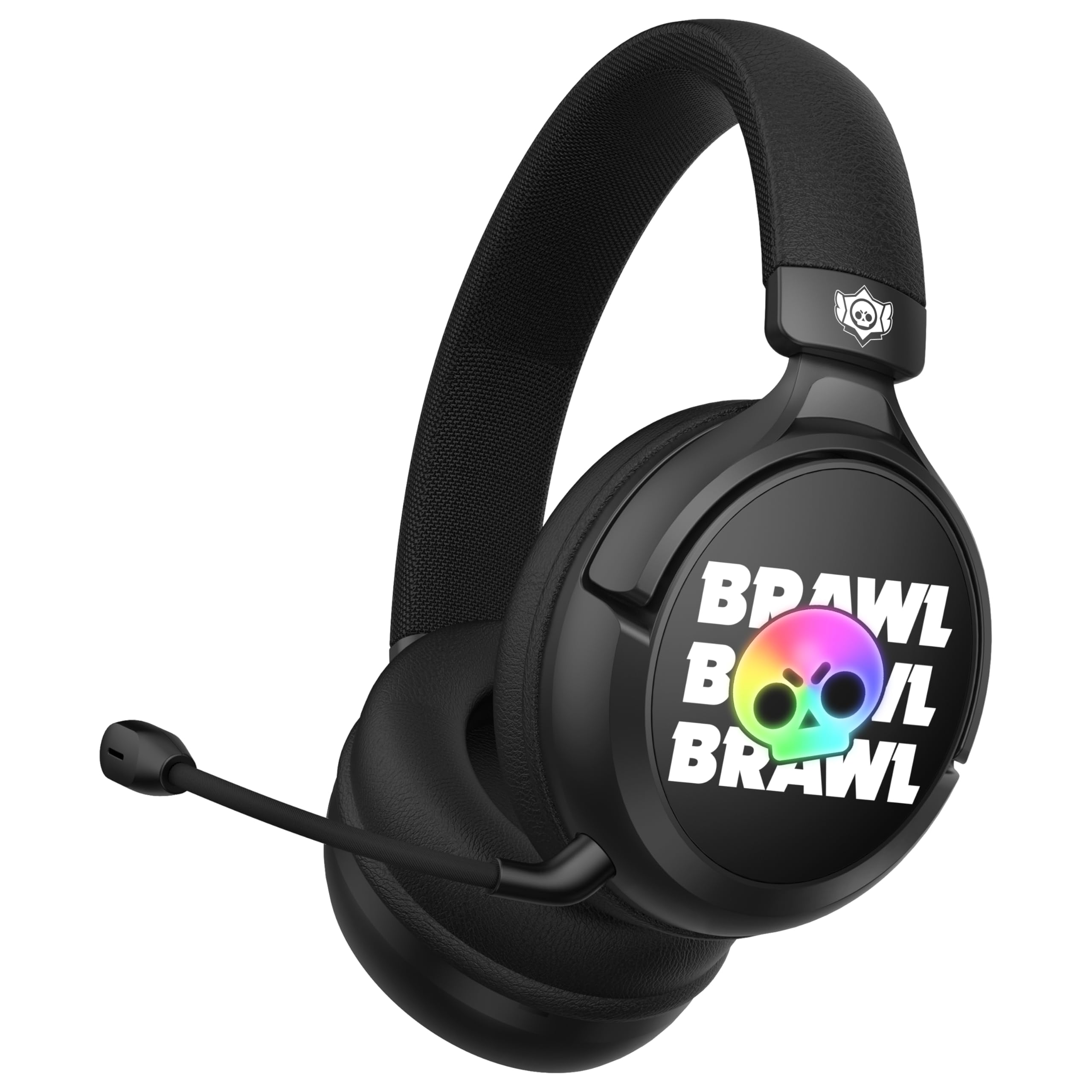 SUBSONIC - Brawl Stars Gaming-Headset, Kabellos, mit LED-Beleuchtung, Abnehmbarem Mikrofon, 40mm Treiber, RGB-Totenkopf-Design, Schwarz und Rot, für PC, Tablet, Smartphone