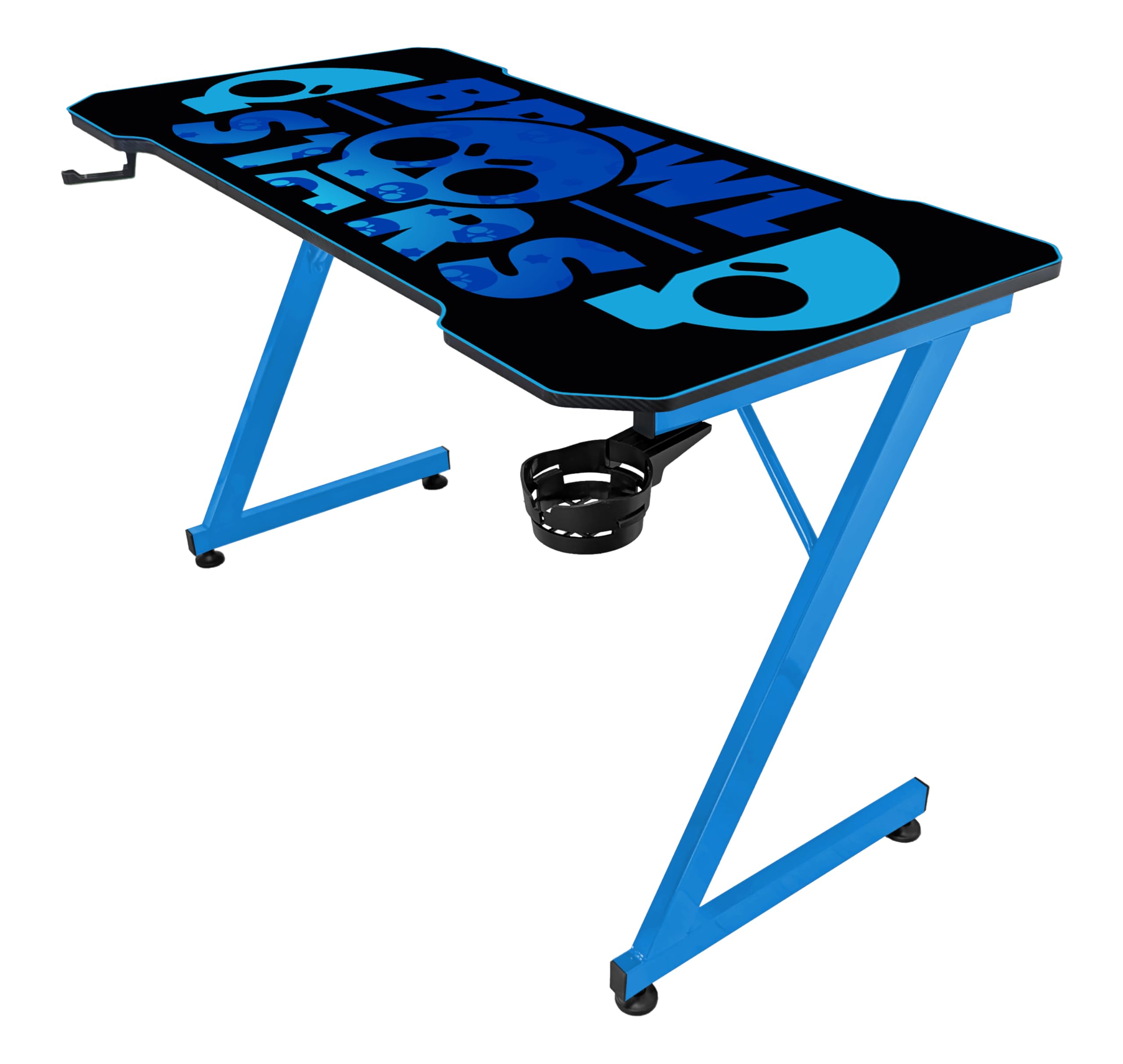 SUBSONIC Gaming-Schreibtisch mit Brawl Stars XXL-Mauspad, Carbon-Finish, 120x60cm Tischplatte, Schwarz-Rot, Getränkehalter, Headset-Halter, Kabelmanagement