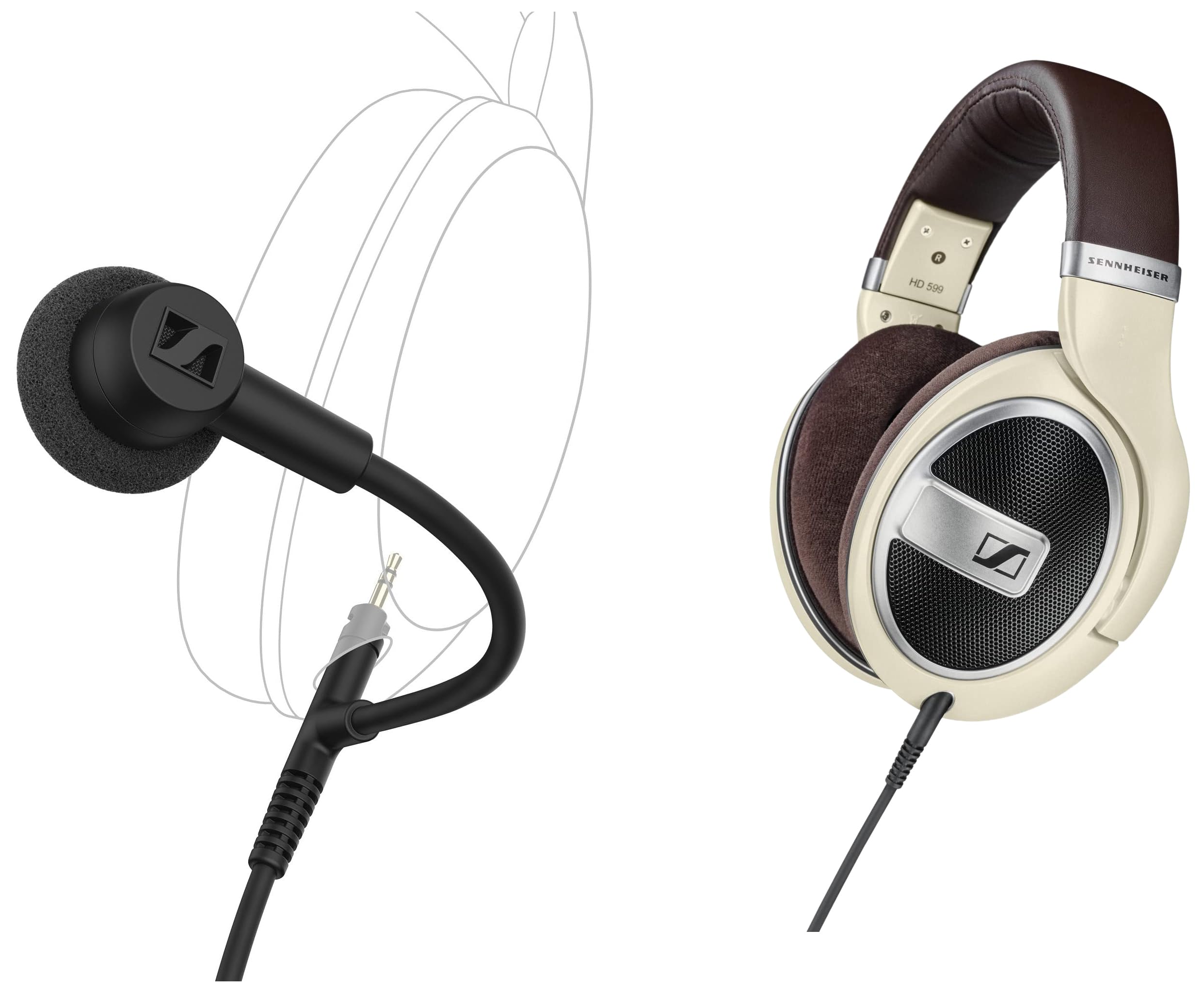 Sennheiser Kopfhörer Bundle HD 599 Kopfhörer HD 500 BAM Ansteckmikrofon mit Geräuschunterdrückung, hochwertiger Sound für Gaming, Streaming & Podcast
