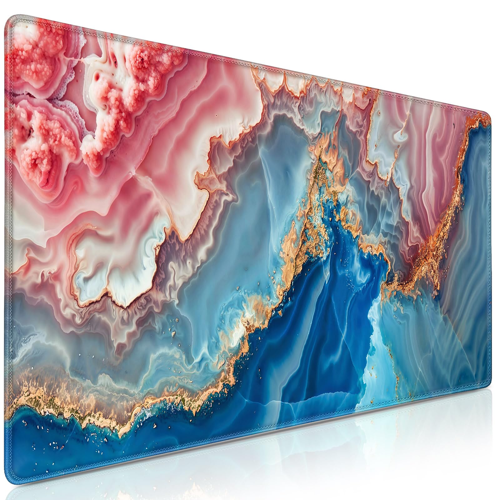 Abetcabe Mauspad XXL, Mousepad 900 x 400mm, Marmor Mauspad Gaming groß schreibtischunterlage Vernähte Kanten WassXerdicht Anti-Rutsch für PC, Laptop, Maus und Tastatur
