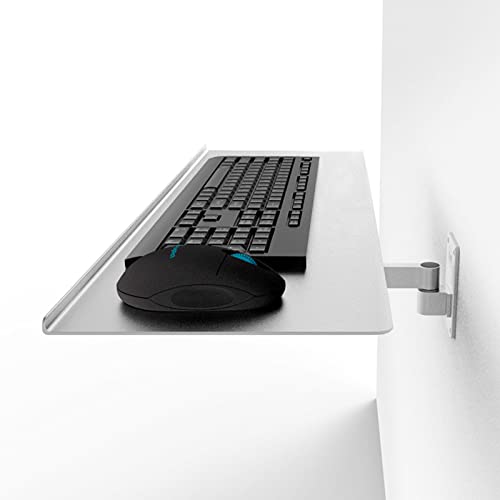 Verstellbare Wandhalterung für Tastatur und Maus, ergonomischer Dualarm, 40 cm Regal, flexibler silberfarbener Arbeitsplatz-Organizer für Heimbüro und Gaming-Setup