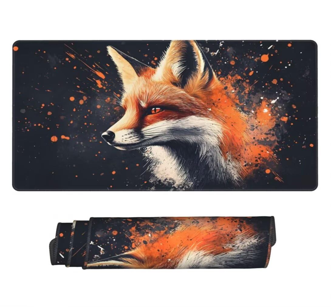 Mauspad XXL 1000x500mm, Fuchs Mousepad XXL Mauspad Gaming Tiere Mouse Pad mit Genähten Kanten, Rutschfest und Wasserabweisend Schreibtisch Unterlage Groß Desk Mat für Tastatur und Maus -MP704