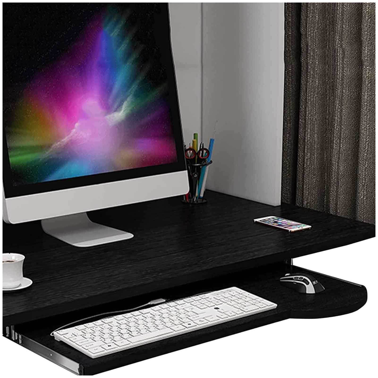Verstellbare Tastaturschublade aus Holz mit individuellem Tastenkappen-Set – Ablage für Tastatur und Maus unter dem Schreibtisch (schwarzes Walnuss, 70 x 26 cm) für Büro und Gaming
