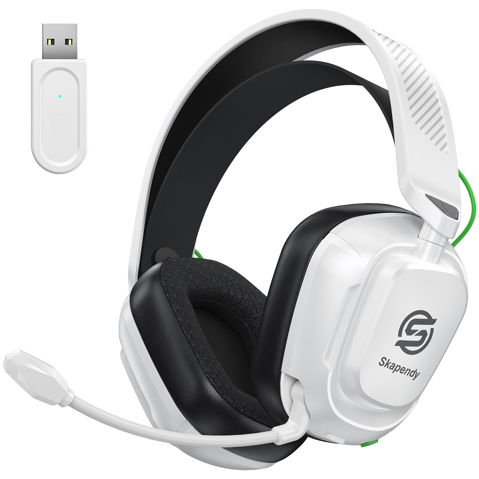 2,4GHz Wireless Gaming Headset für PS5, PS4, Switch, Mac, PC, Ultra-Niedriglatenz, 50+ Std. Batterie, Stereo Sound Bluetooth Gaming Kopfhörer mit Noise-Canceling Mikrofon, Helles Schwarz Weiß