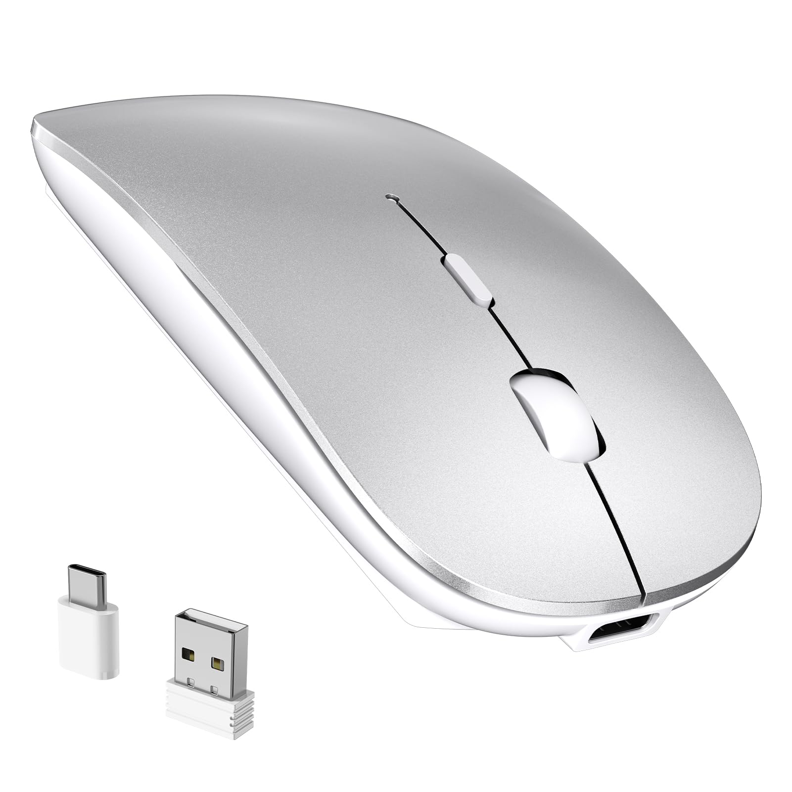 RaceGT Maus Kabellos USB-C & USB-A, Mouse Aufladbar 2,4GHz Leise klick 3 Adjustable DPI Level mit 4 Tasten, mit EIN Aus Schalter für Computer Laptop PC MacbookPro/Air Chromebook