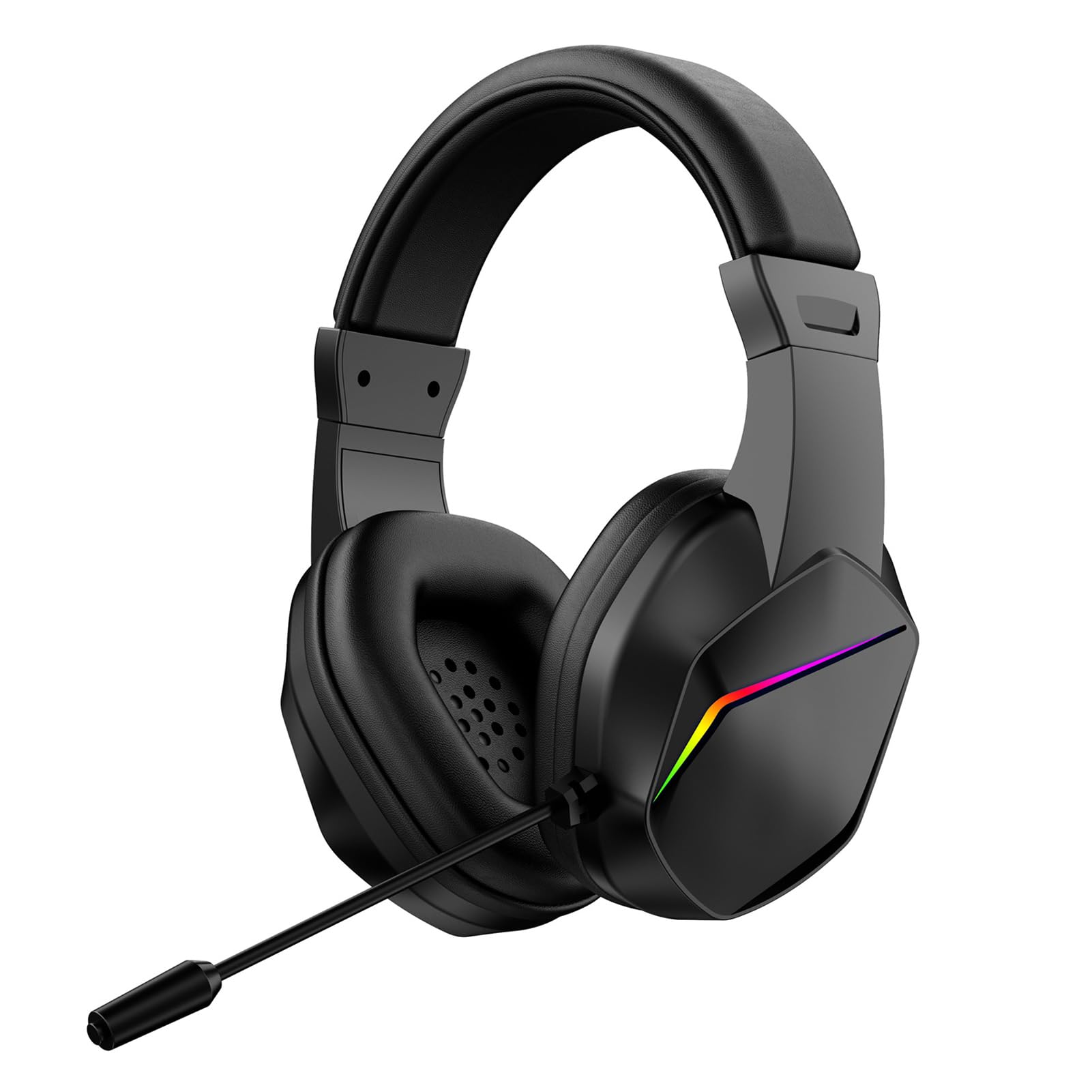 Goshyda Kabelloses Gaming-Headset mit RGB-LED-Leuchten, Over-Ear-Kopfhörer mit Geringer Latenz und Omnidirektionalem Mikrofon, BT-Headset für PC, PS, Mobilgeräte (Schwarz + kabellose BT-Version)