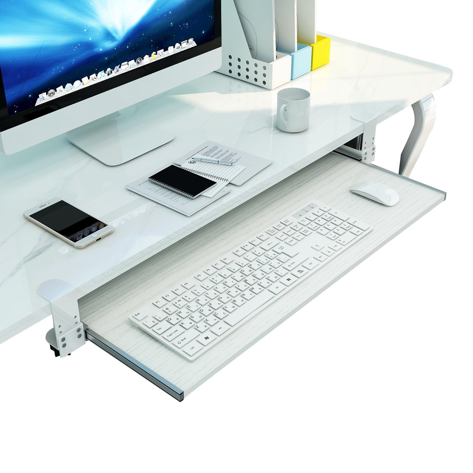 Verstellbare Untertisch-Tastaturablage aus Holz mit C-Klemme für Maus und Tastatur, 55/65/75 cm x 30 cm, ergonomisches Design für Home Office & Gaming