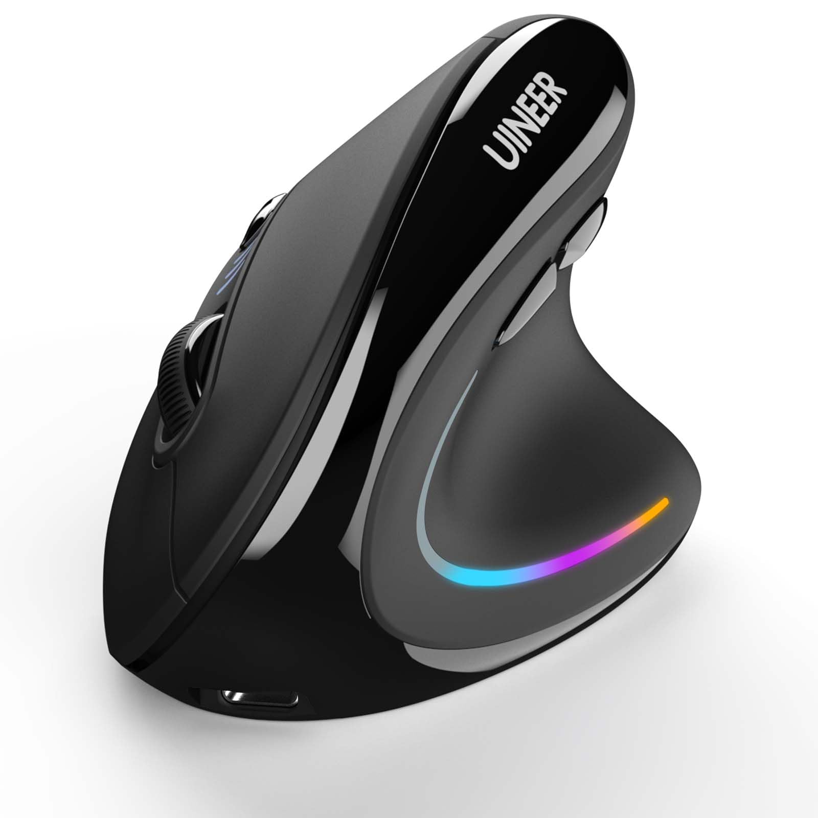 Uineer Vertikale Ergonomische Funkmaus 【Verbesserter Komfort】, leichtes und leises Design, wiederaufladbar via Bluetooth, RGB-Beleuchtung, ideal fürs Büro, kompatibel mit PC, Laptop und Mac.