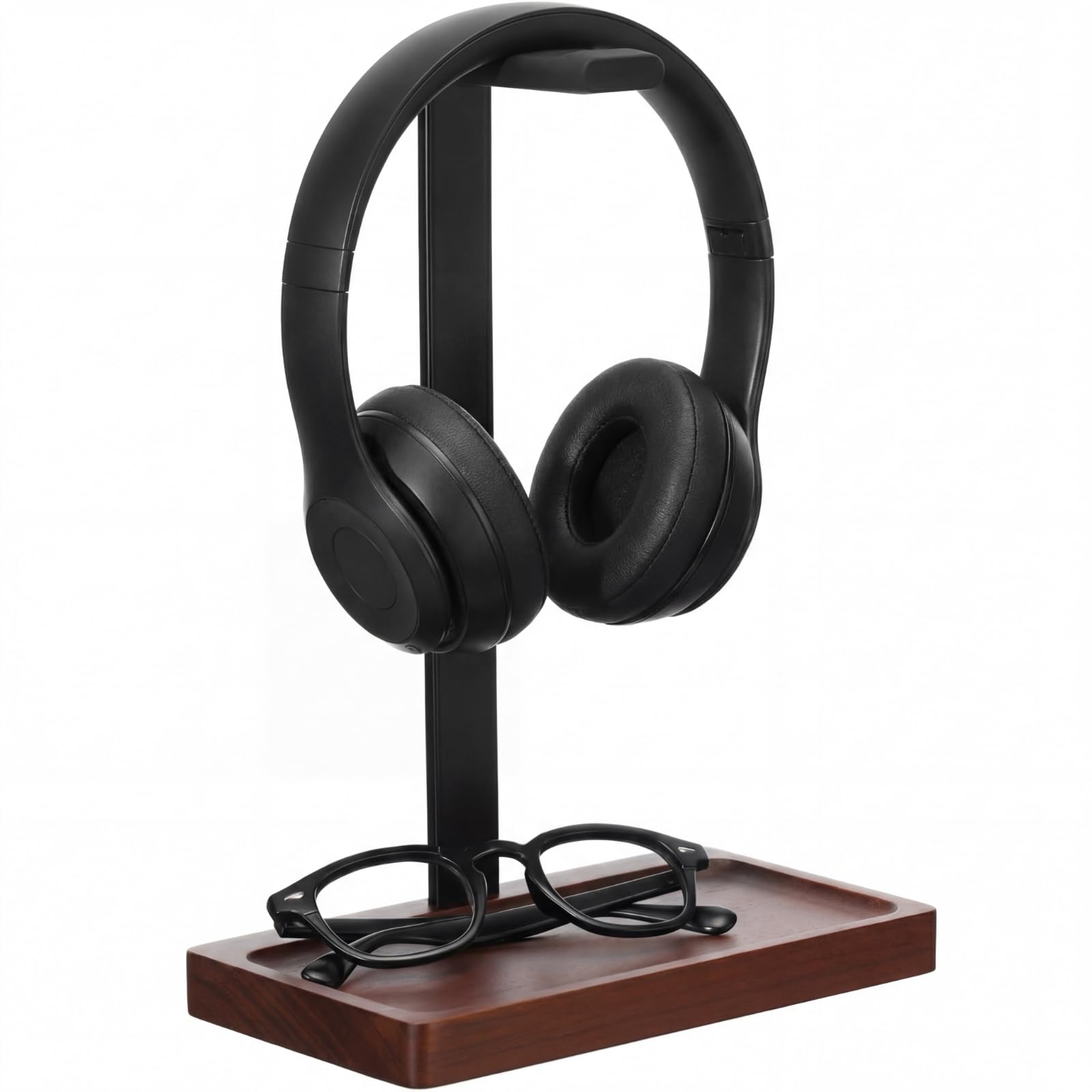 Walnussholz-Headset-Halter, Desktop-Kopfhörerständer, universeller Kopfhörerhalter mit Aufbewahrungsbasis für Gaming, Musik-Headsets