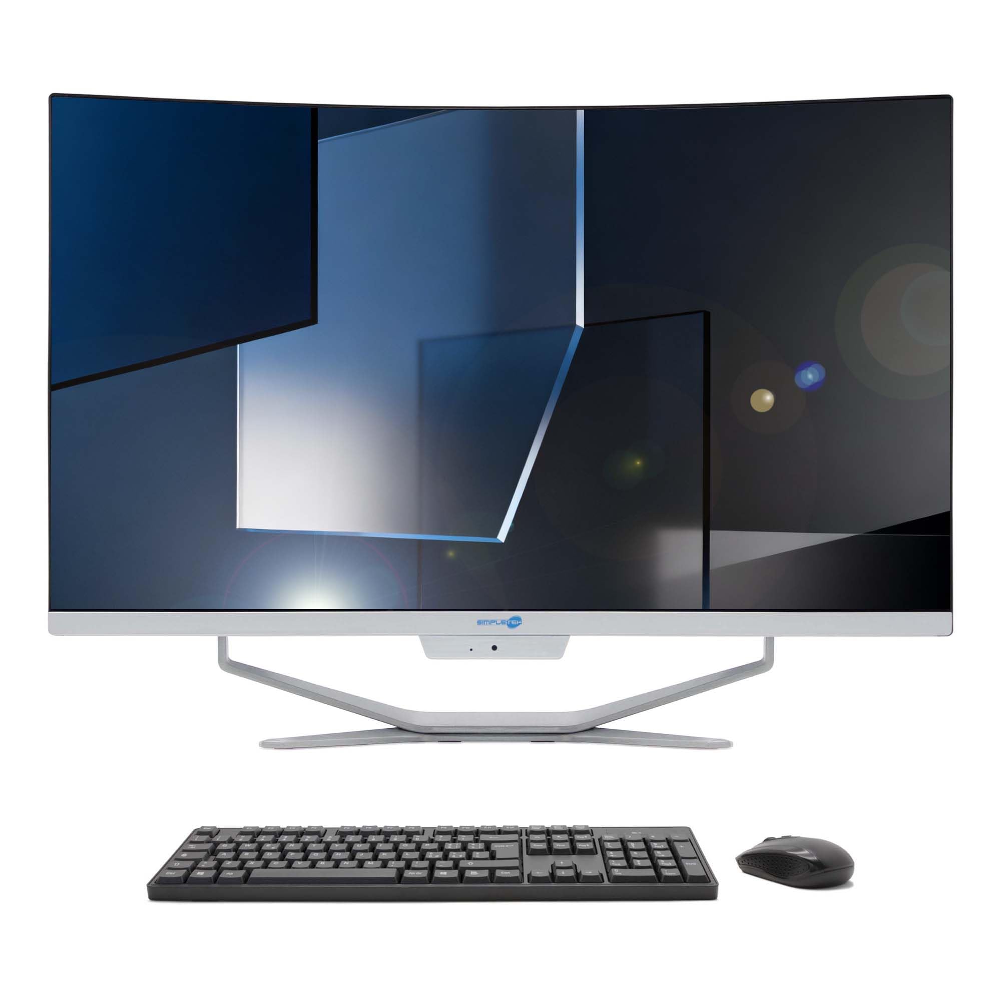 SIMPLETEK All in One AiO 27" FHD Curvo Windows 11 Celeron bis 1,80GHz 16GB RAM 960GB SSD Maus Wireless Tastatur inklusive Webcam PC Gaming Curved Streaming Home Arbeit Computer für Jungen