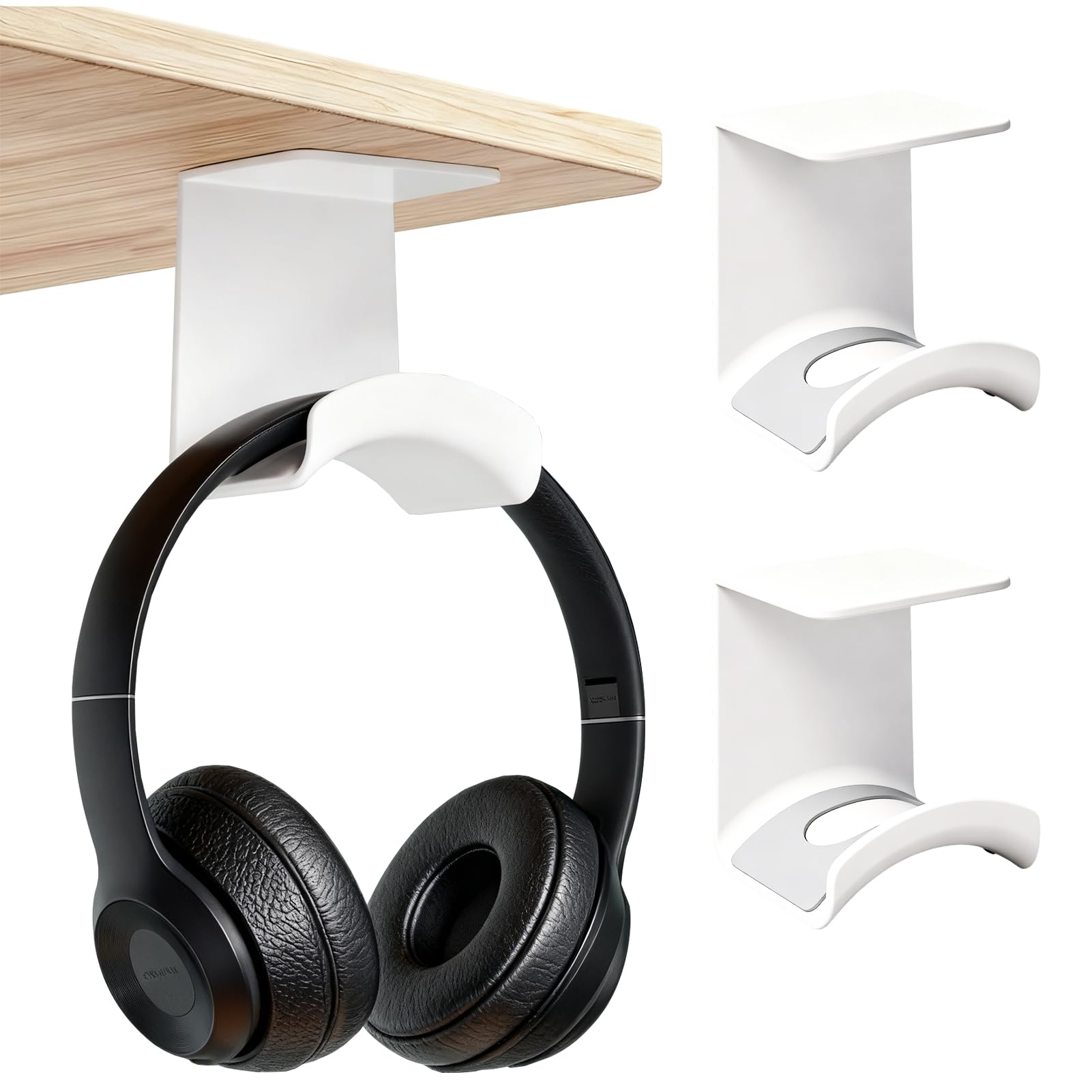 Kopfhörer-Haken zum Aufhängen, Headset-Halter mit starkem Klebepad, platzsparende Halterung für Schreibtisch/Wand/Computer, kompatibel mit Over-Ear-/On-Ear-Kopfhörern, Weiß, 2 Stück