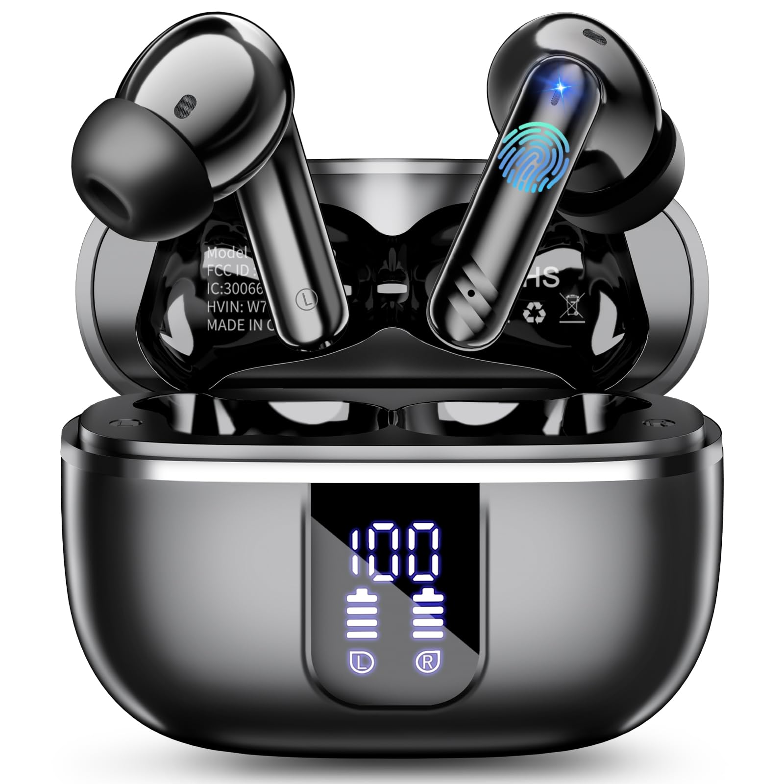 Bluetooth Kopfhörer In Ear, Kabellose Kopfhörer Bluetooth 5.4 mit 4 ENC Mikrofonen, 46 Std Spielzeit LED-Display, IP7 Wasserdicht, Tiefer Bass Touch-Steuerung für Sport Arbeit Reisen, Schwarz