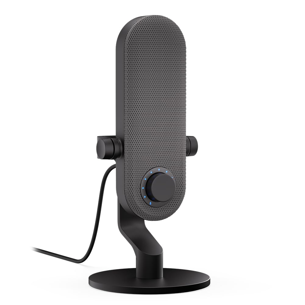 KRUX Pin, USB PC Mikrofon, Plug & Play, GAIN Regler, Mute Touch Taste, austauschbare frontblende, 3,5 mm minijack mopfhörerausgang, USB Typ C Anschluss, Stabiler standfuß, Farbe: schwarz
