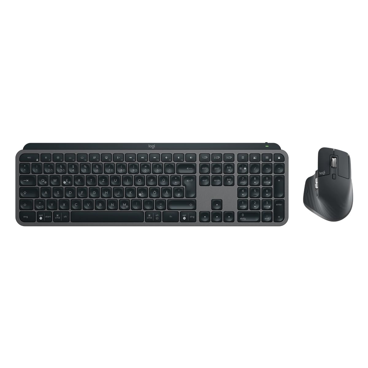 Logitech MX Keys kabellose Tastatur und Maus, Low Profile, Backlighting, Bluetooth, Rechargeable, für Windows PC/Linux/Chrome/Mac- Graphit, Deutsches QWERTZ-Layout [Bulkware - Ohne Verpackung]