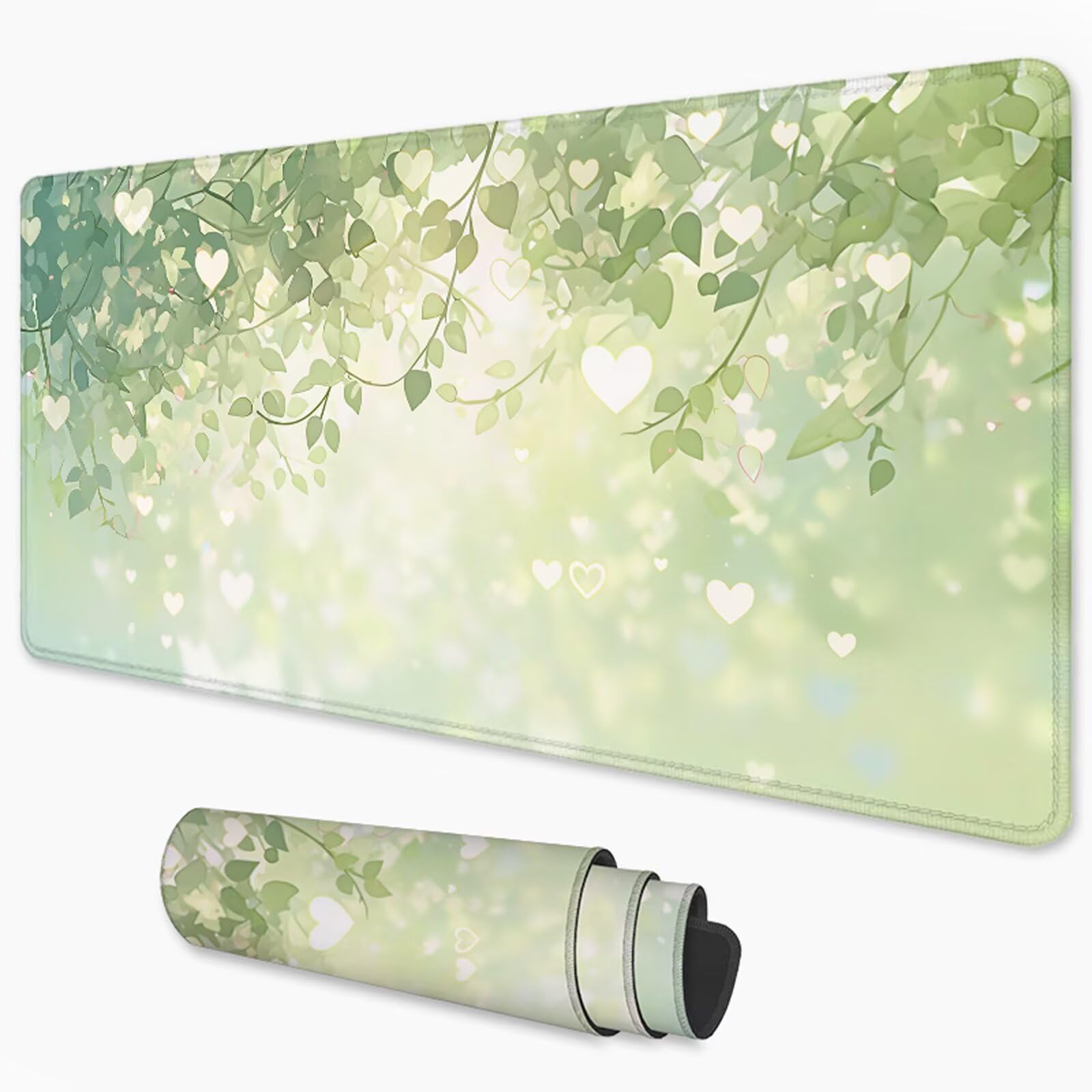Gaming Mauspad Grün Mousepad xxl 1000x500 mm, Anti-Rutsch Mauspad Blatt mit Glatte Wasserdicht Oberfläche Verbessert Geschwindigkeit und Präzision, Schreibtischmatte für Tastatur und Maus 3Y-566
