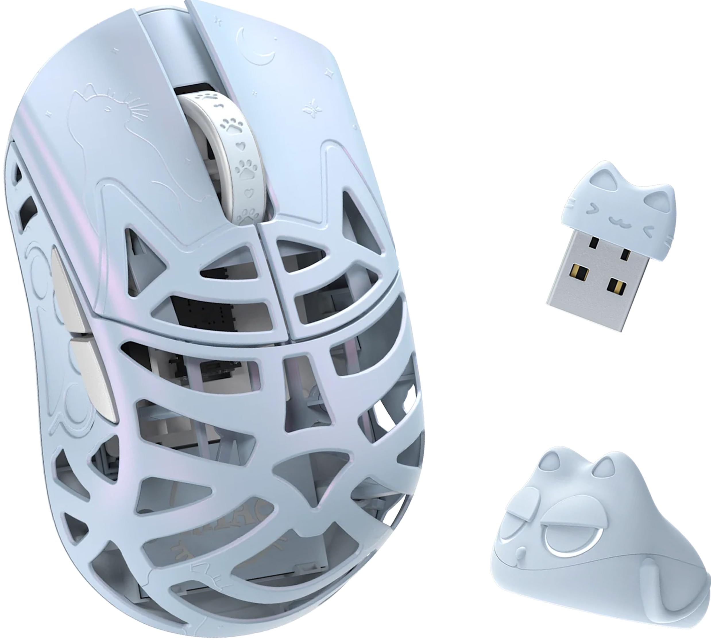 WLMOUSE Beast Miao Mini Magnesium Gaming Maus, Kabellos & Kabelgebunden, 31 g Ultraleicht, 8K Hz Polling Rate, PAW3950 HS Sensor, 750 IPS, Ergonomisch, für kleine Hände(Blau (OM-Schalter))