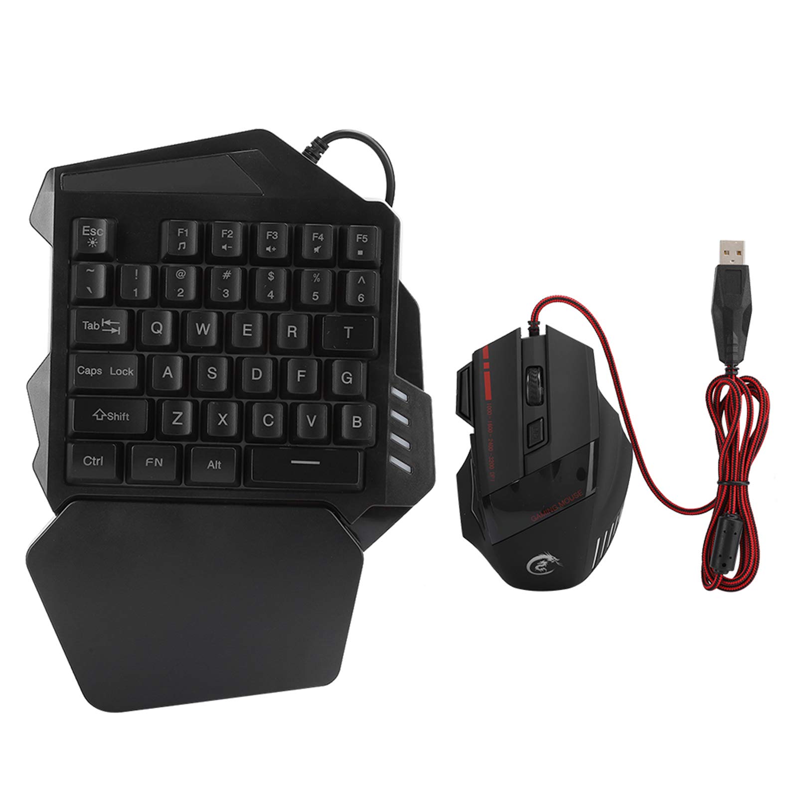 Ejoyous Einhand-Gaming-Tastatur, Unterstützt 5 Einstellbare DPI, PC-Gamer-Spieltastatur und Maus-Set, Einfach zu Bedienen für Heimspiele