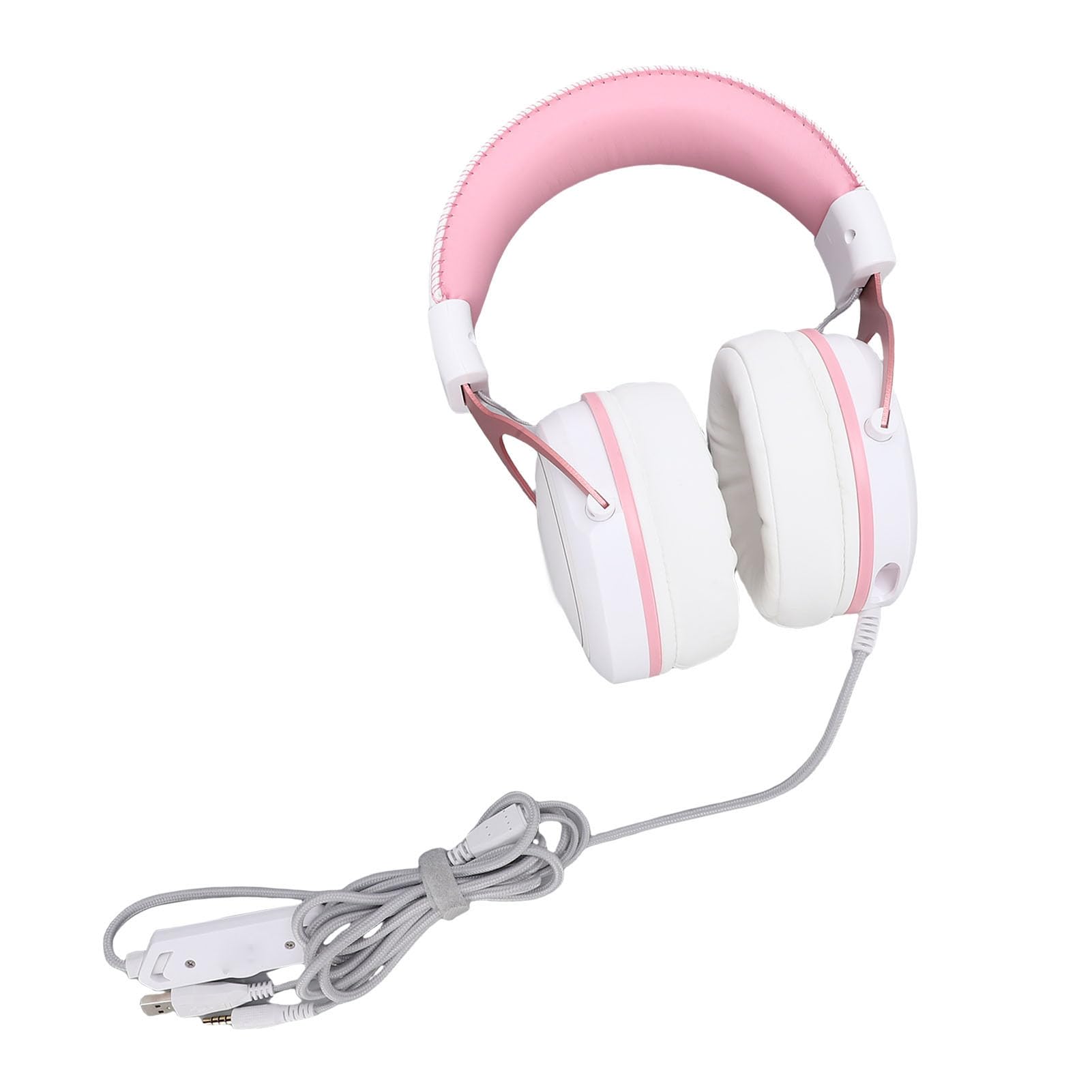 GOWENIC Gaming-Headset, Kabelgebunden, RGB-Leucht-Over-Ear-Kopfhörer mit Mikrofon für PC-Gaming, Geräuschreduzierung, Geeignet für Gamer, Aluminium, Schwarz, 1 Set (Weiß-Rosa mit Katzenohren-Dekor)