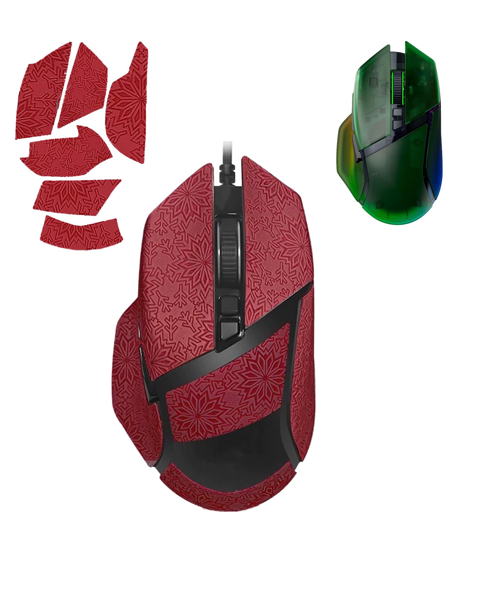 1 Set Mouse Anti-Slip Grip Tape für Razer Basilisk V3 Pro, Schweißbeständig, Einfach zu bedienen, Selbstklebendes Design, Professionelle Mäuse Upgrade Kit,Rot Schneeflockenmuster
