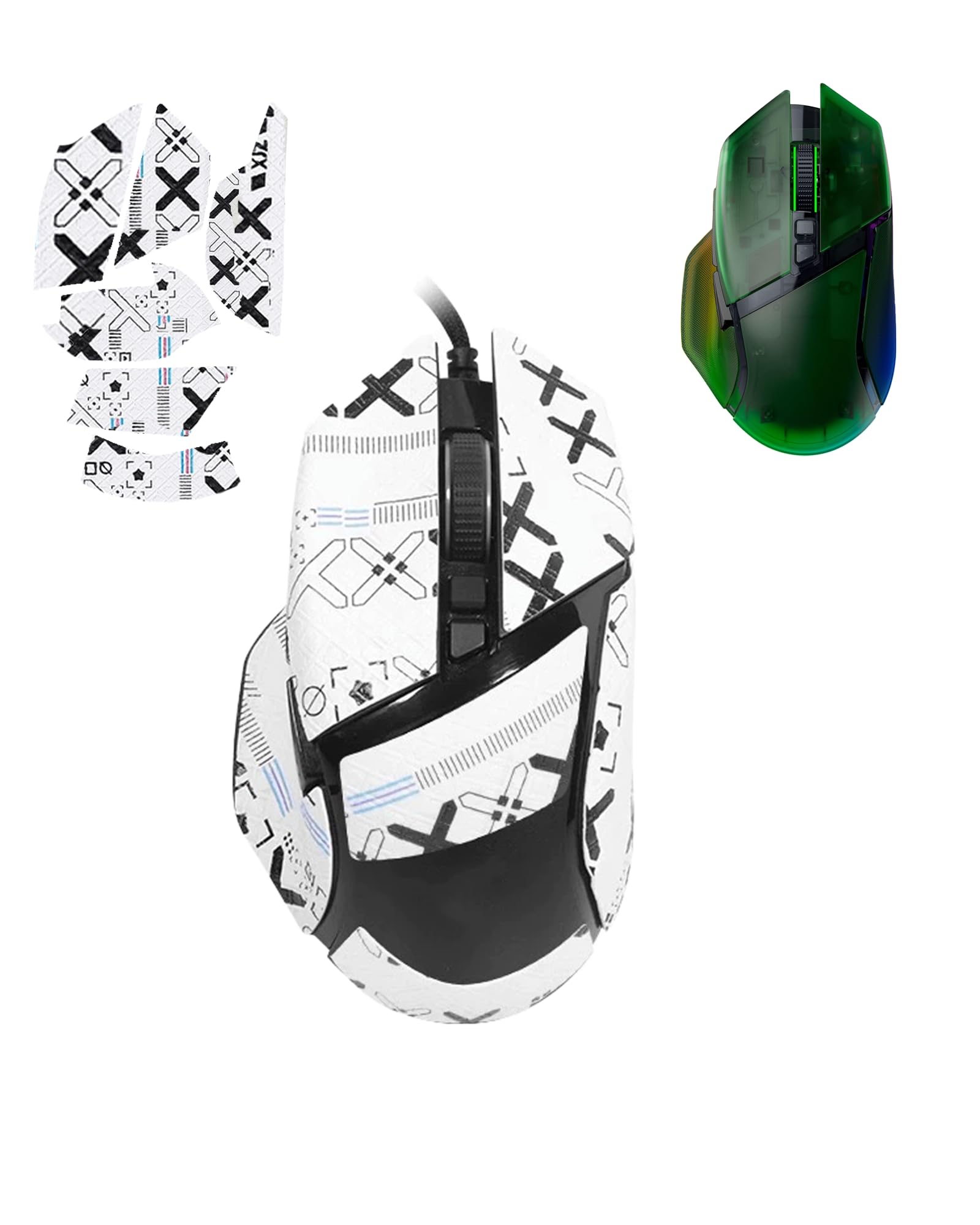 1 Set Mouse Anti-Slip Grip Tape für Razer Basilisk V3 Pro, Schweißbeständig, Einfach zu bedienen, Selbstklebendes Design, Professionelle Mäuse Upgrade Kit,Weißes gedrucktes Muster
