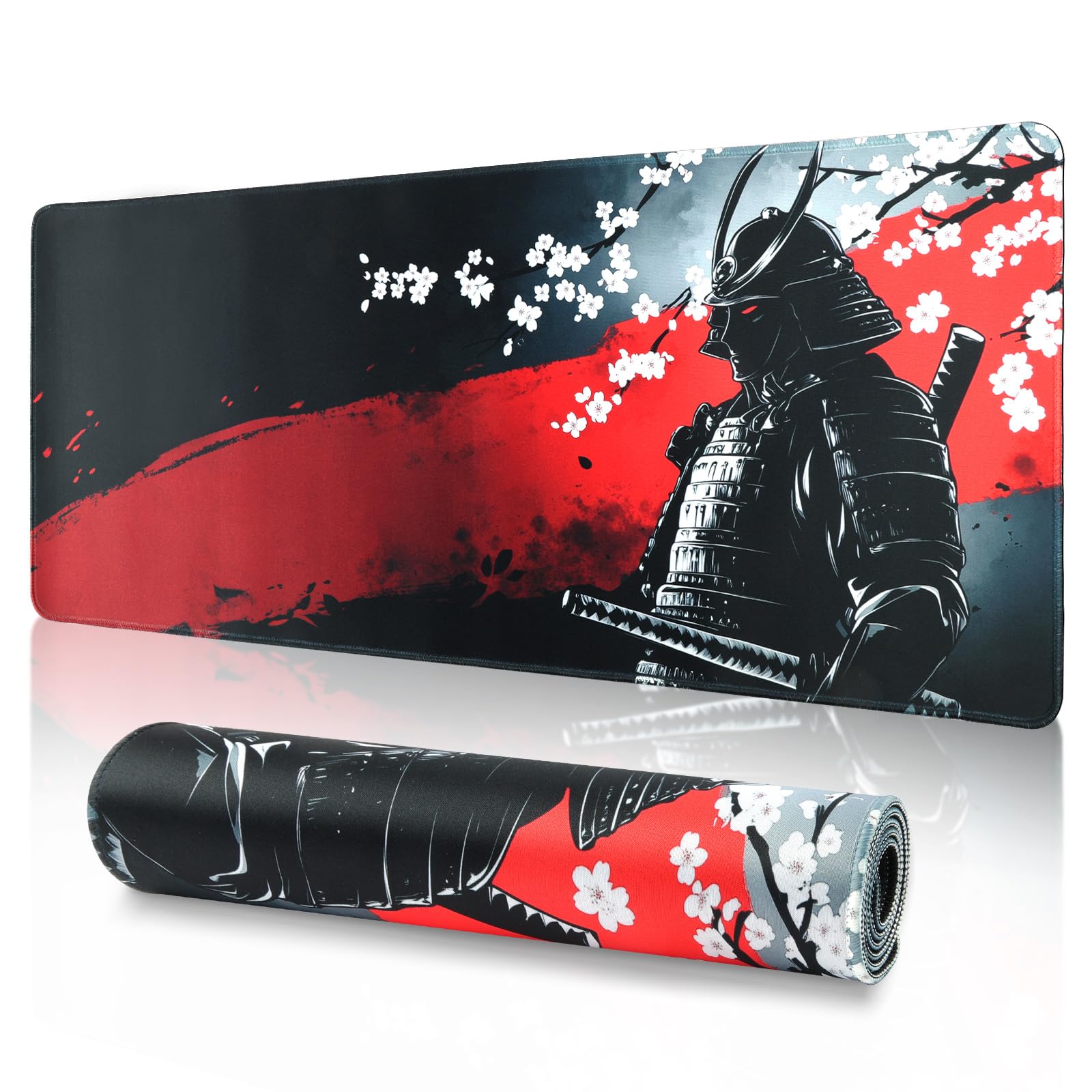 Großes Gaming Mauspad, Erweiterte Vernähte Schreibtischunterlage, Gaming Mauspads mit rutschfeste Gummibasis, Wasserdicht Mousepad für Büro, Gamer und Zuhause (Krieger,800 x 300 x 3 mm)