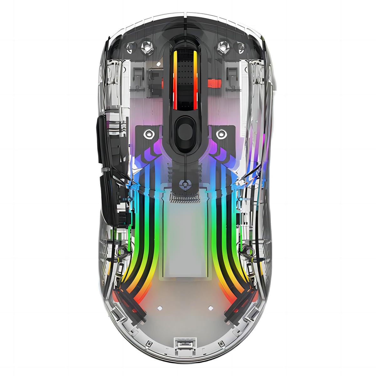 Transparente kabellose Gaming-Maus,wiederaufladbar mit farbenfroher RGB-Hintergrundbeleuchtung,5 DPI-Stufen, leisem Klick und komfortablem, ergonomischem Design für PC,Laptop und Laptop