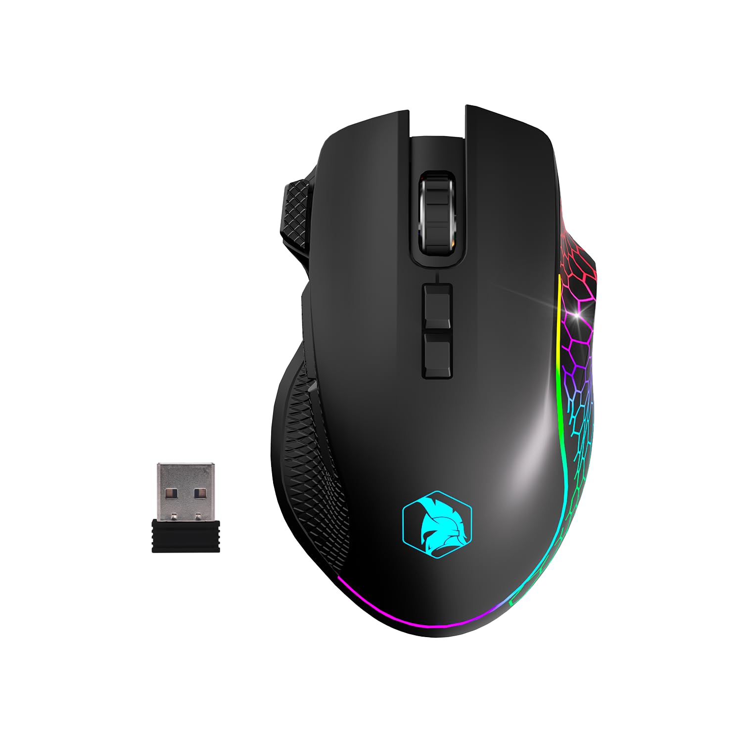 Empire GAMING RF906 Kabellose Gaming-Maus, 3 Modi, 2,4 GHz, BT, kabelgebunden, 8 programmierbare Tasten, Software inklusive, 10.000 dpi, RGB anpassbar, 1000 Hz-Sensor, PC/Mac, Schwarz