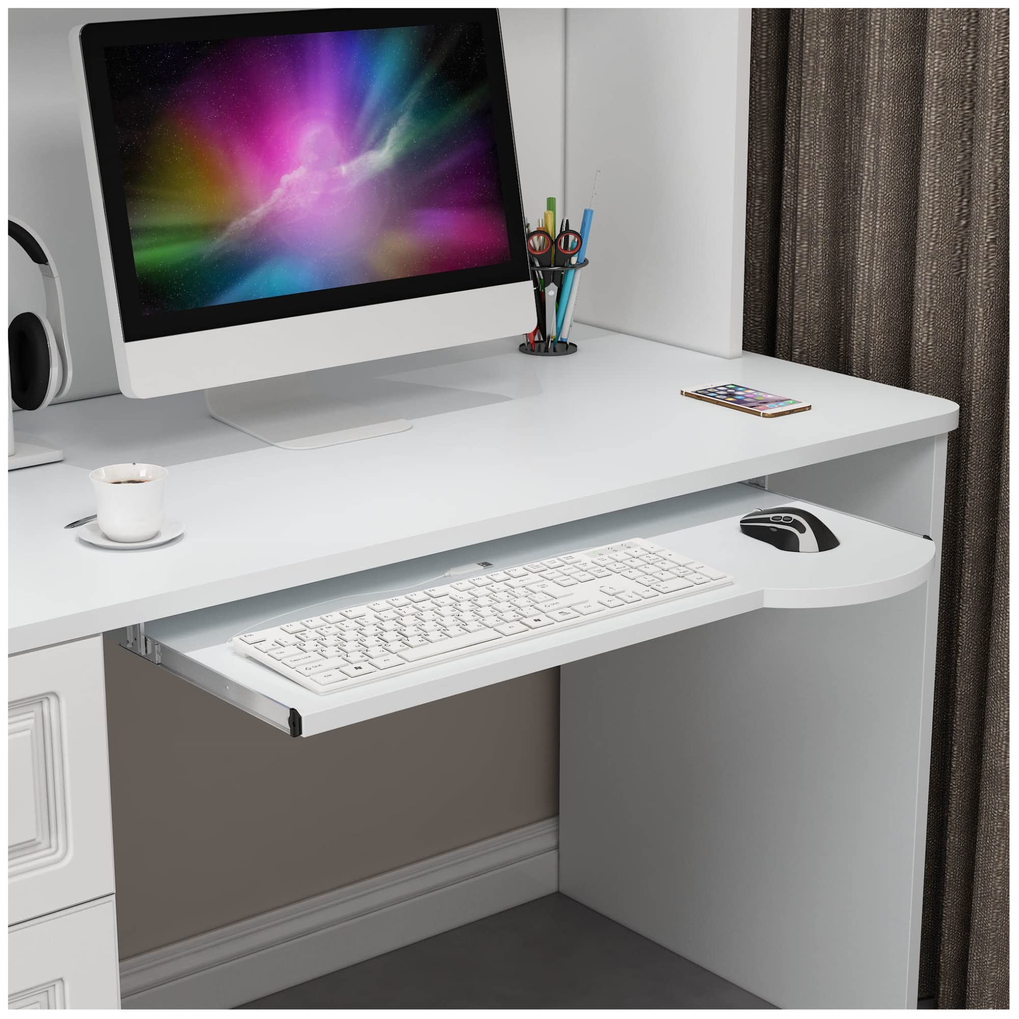 Ergonomische Ablage für Tastatur- und Maus, ausziehbare Computerschublade zum Tippen, ideal für Arbeit, Studium und Gaming, Schwarz, 60 x 26 cm