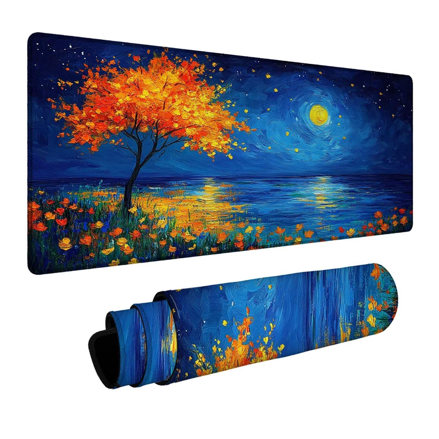 Mauspad Baum Mauspad xxl 140x60x0.3 cm Wasserdicht Mousepad Antirutsch Gummibasis Schreibtischunterlage für Büro Gaming, Mouse Pad Mond für Pc Gaming Maus Tastatur Kabellos Laptop Herbstdeko DBYH-8698