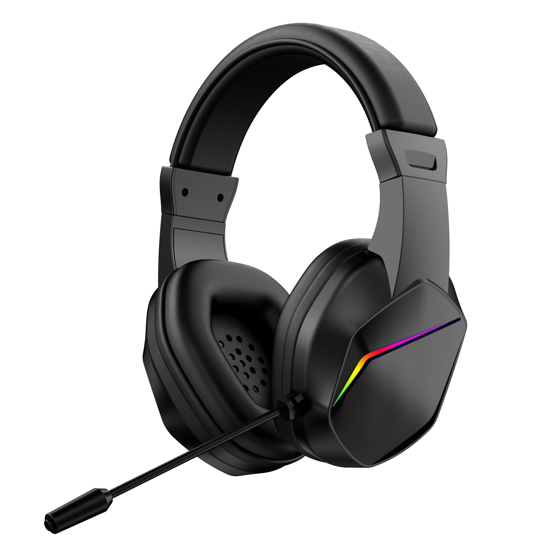 XUMIUZIY Kabelgebundenes Gaming Headset für PC, Over Ear Kopfhörer mit Geräuschunterdrückung und Mikrofon, LED Licht, 7.1 Surround Sound, Memory Schaum Ohrpolster, 40 mm Treiber, für PS (USB)