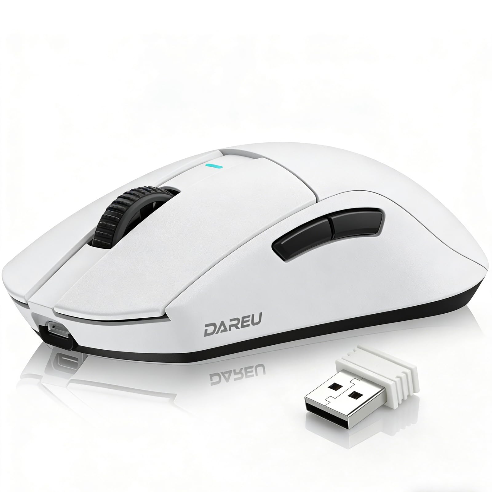 DAREU A950GM 60g Ultralight Gaming Mouse, PixArt PAW3395 Gaming Sensor, 100 Millionen HUANO Gaming Micro Switches, 26000 DPI, 30 Minuten Schnellladung, Tri-Mode Gaming-Maus für PC/Mac, Weiß