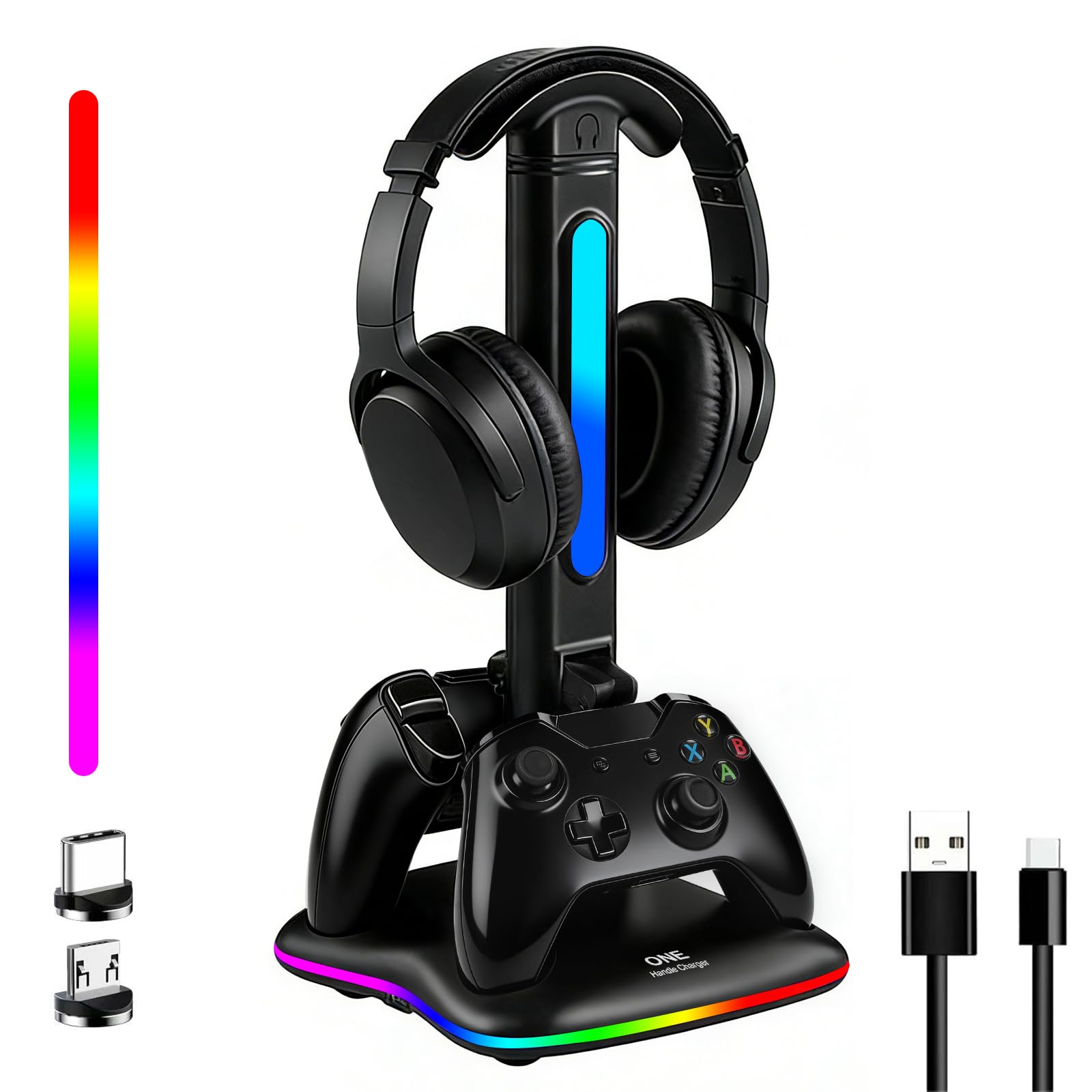 Controller Ladegerät mit RGB Kopfhörerständer für Xbox Series X/S/One/One S/X, XSX Controller Ladestation, Headset und Controller Ständer Halter für Xbox, Gaming Geschenke für Gamer Männer