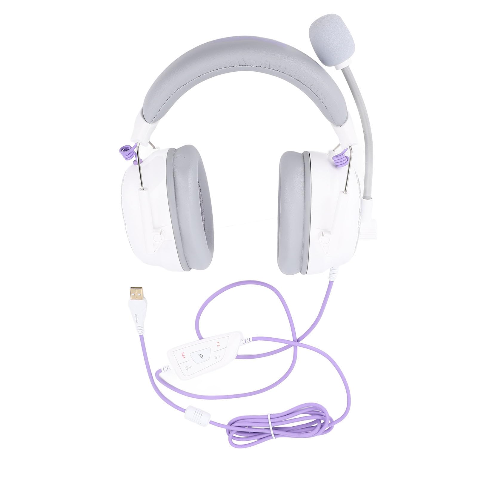 Acouto Kabelgebundenes USB-Gaming-Headset HiFi 7. Surround-Sound mit Geräuschunterdrückendem Mikrofon, Leichte Over-Ear-Kopfhörer, Weiß, Außerdem Neuer EQ, Lautstärke Freischalten Beim Gameplay. (#12)