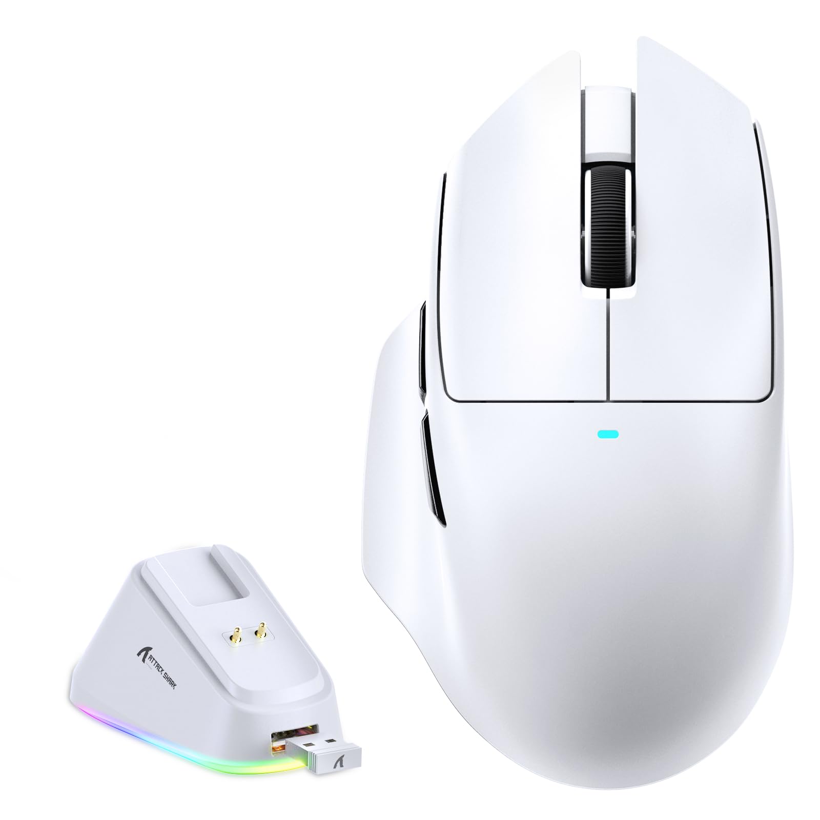 MAMBASNAKE x Attack Shark V6 Kabellose Gaming-Maus mit Magnet-Ladestation, 65 g Leichtgewicht, PAW3311 Sensor, 25.000 DPI, BT/2.4G/USB-C, 100 Mio. Klicks, 500mAh Akku für Rechtshänder-Weiß