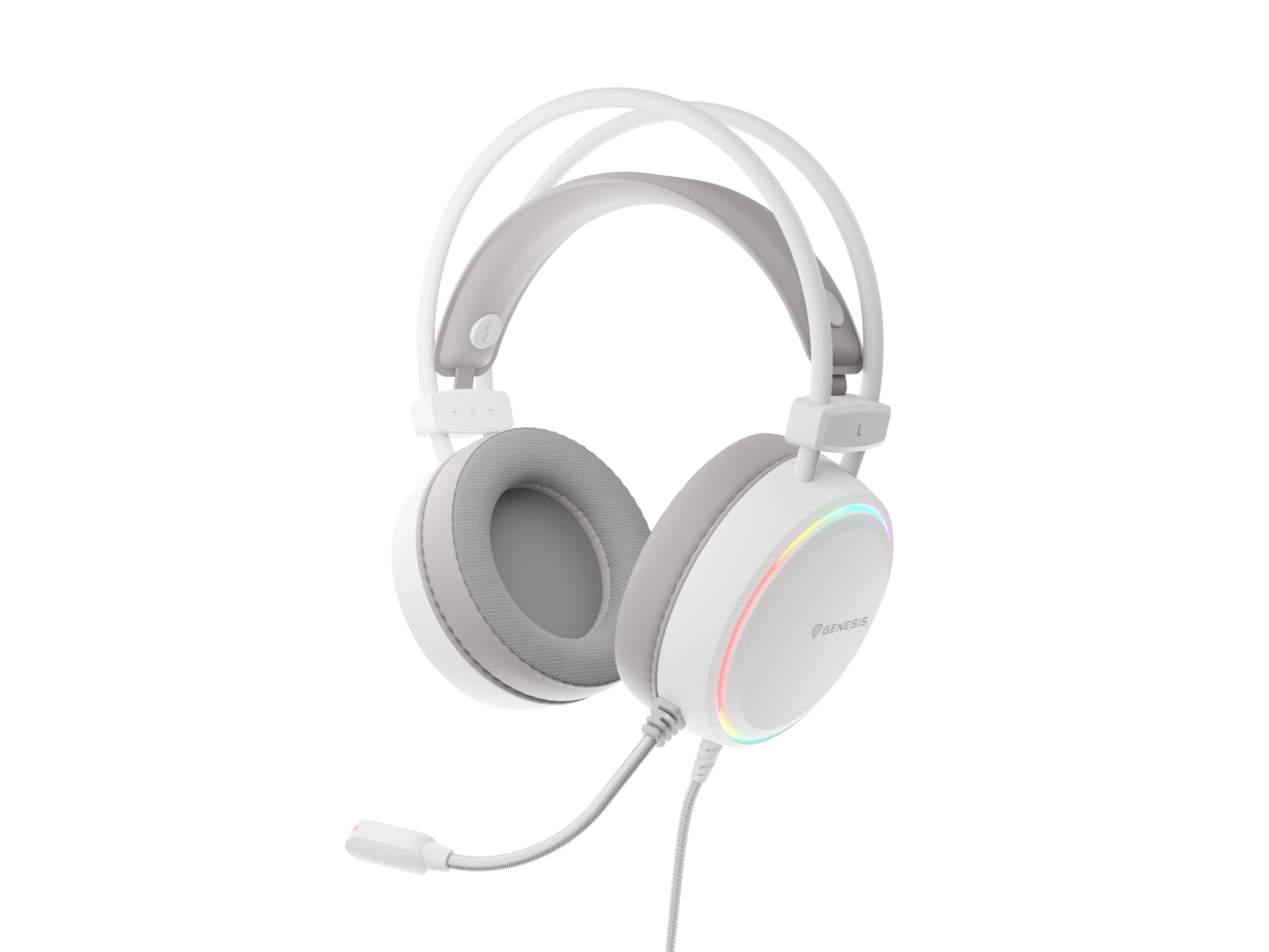 Genesis Neon 613 G2 Gaming Headset Weiß, Stereo Kopfhörer mit Mikrofon, 50mm Treiber, RGB Beleuchtung, Over-Ear, Lautstärkeregler, 3,5mm Klinke & USB, für PC & Laptop