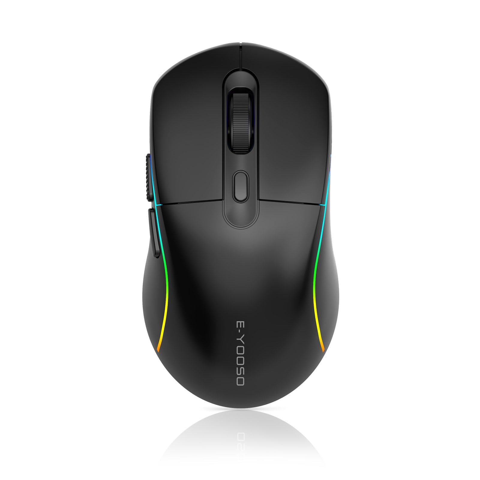 E-Yooso Gaming Maus Kabellose RGB,2.4G/USB-C/Bluetooth Maus mit 8 Programmierbare Tasten/10000DPI/7 RGB Beleuchtung,Wireless Ergonomische Maus für PC/Mac Gamer