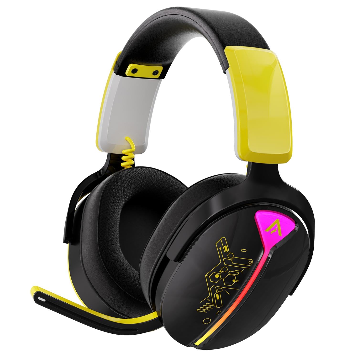 Gaming Headset Wireless, Headset mit Mikrofon für ps5 ps4, PC, Switch, Bluetooth 5.3, 7.1 Surround Sound, Extrem niedrige Latenz(<25ms), 40 Stunden, RGB Lichter, Schwarz