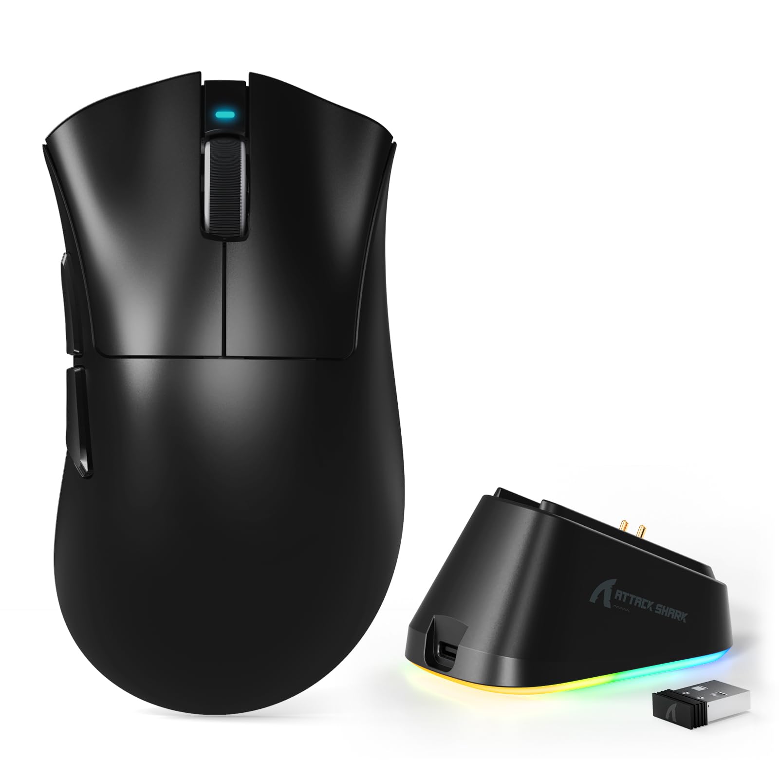 MAMBASNAKE x Attack Shark V3PRO Kabellose Gaming-Maus mit Magnetischer Ladestation, PAW3311-Sensor, BT/2,4 GHz/USB-C, 62g Leicht, 500 mAh Akku, 25,000 DPI Lightspeed Gamer Office- für PC/Mac–Schwarz